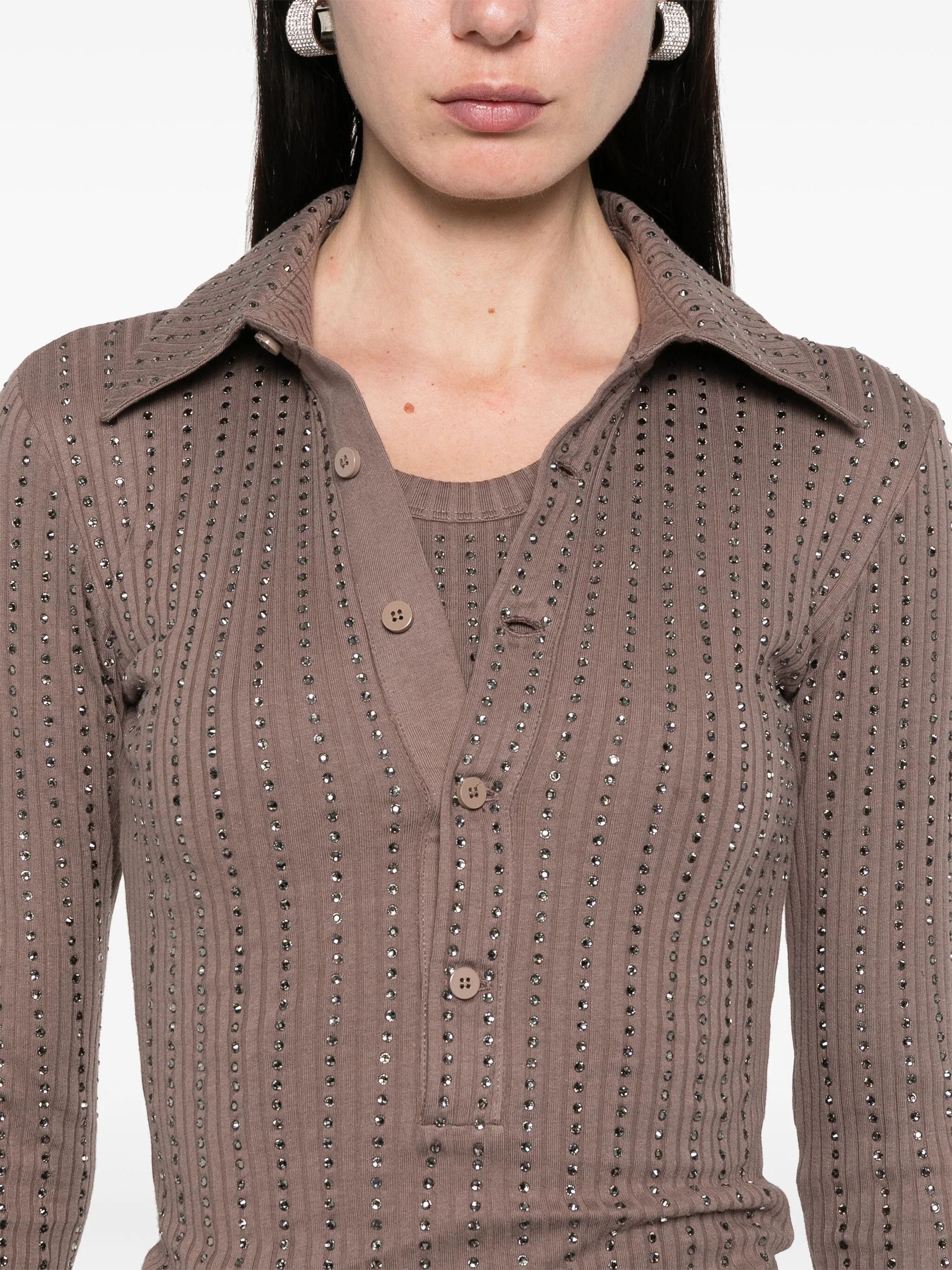 The Attico o1s22i1n0325 Crystal Polo Shirt in Brown Size M / US 6-8 / IT 42-44 - 5 Thumbnail
