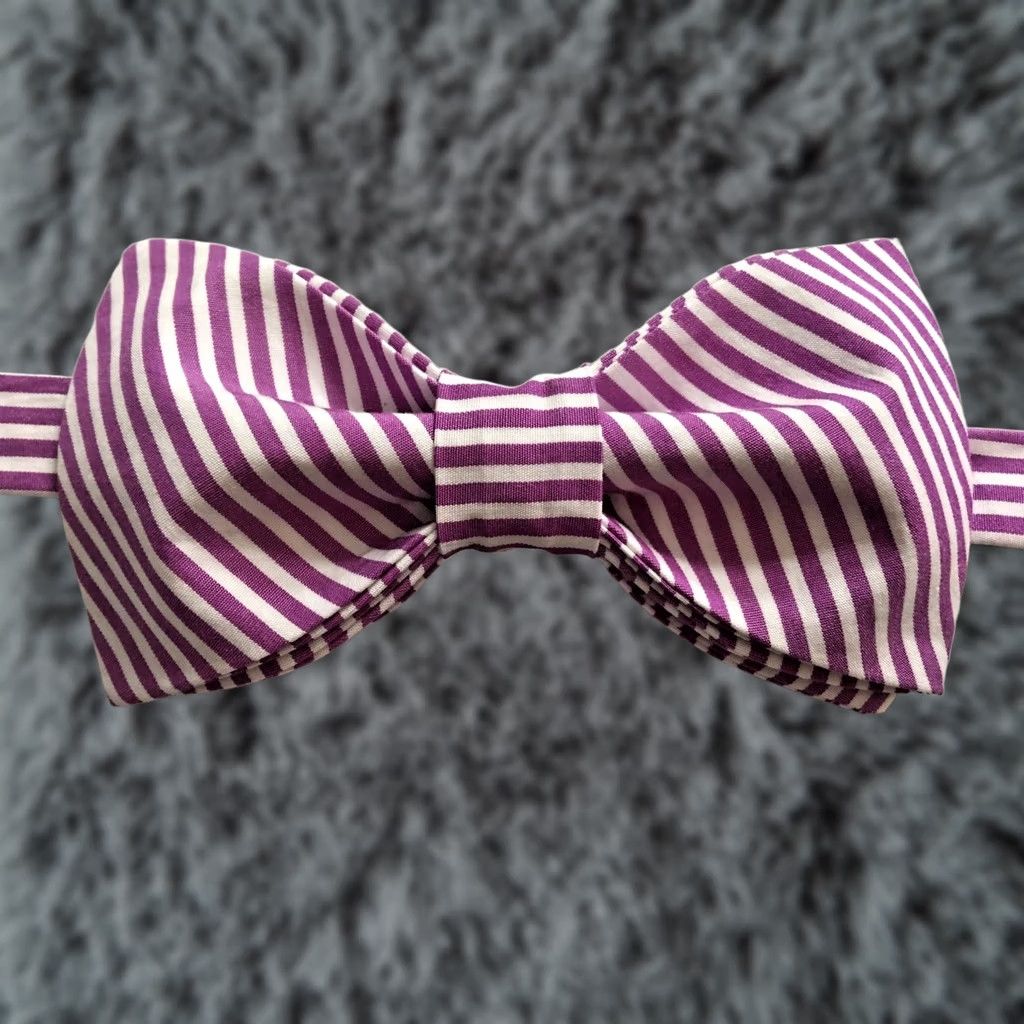 Vintage Custom Mens Purple/White Striped Bow Tie Pre-Tied Wedding,Prom,Gift 4 Him,Easter, Men’s
