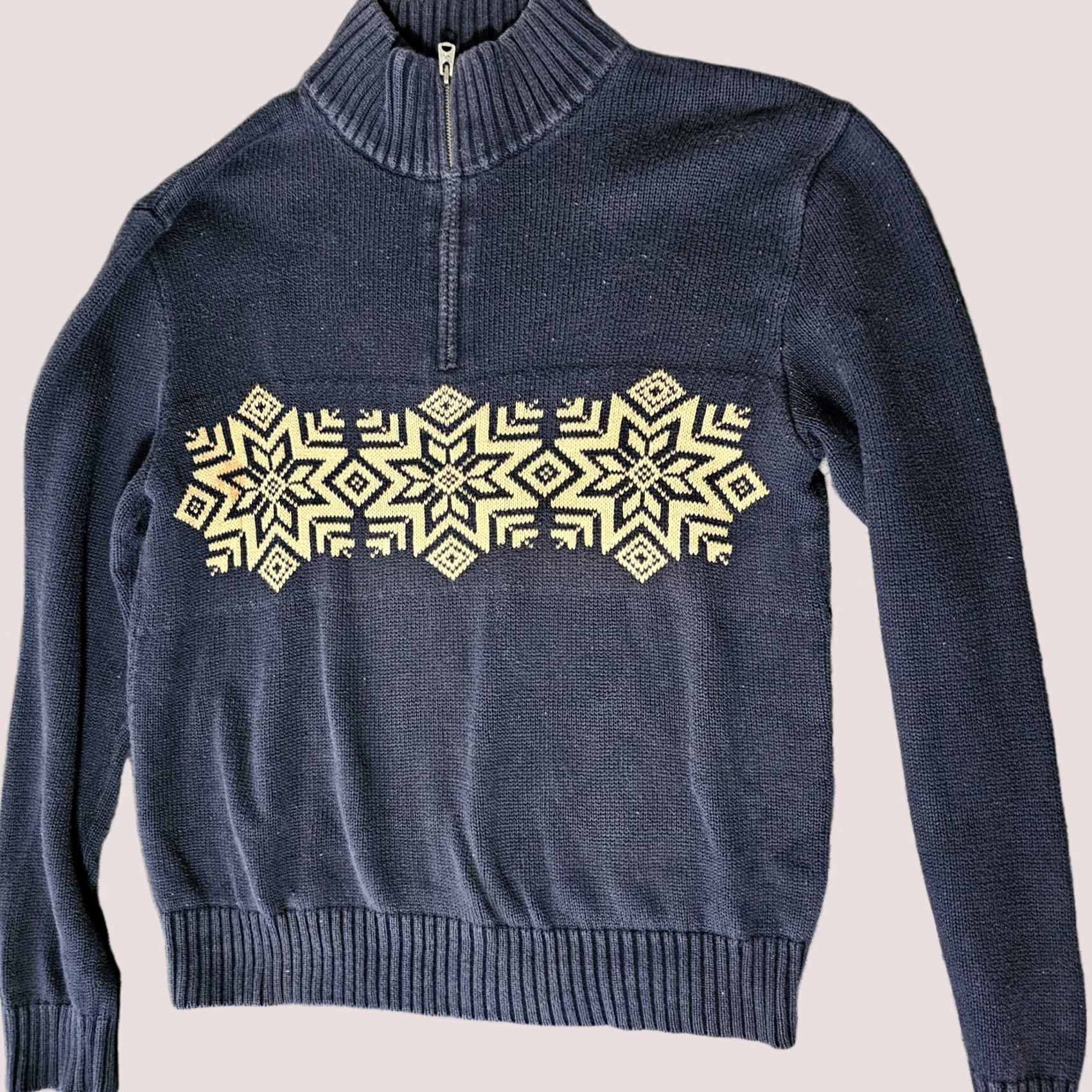 Vintage American Living Sweater Men L Mock Neck 1/4 Zip 100% Cotton Blue Knit Pattern Fair Isle Vintage No Size US L / EU 52-54 / 3 - 1 Thumbnail