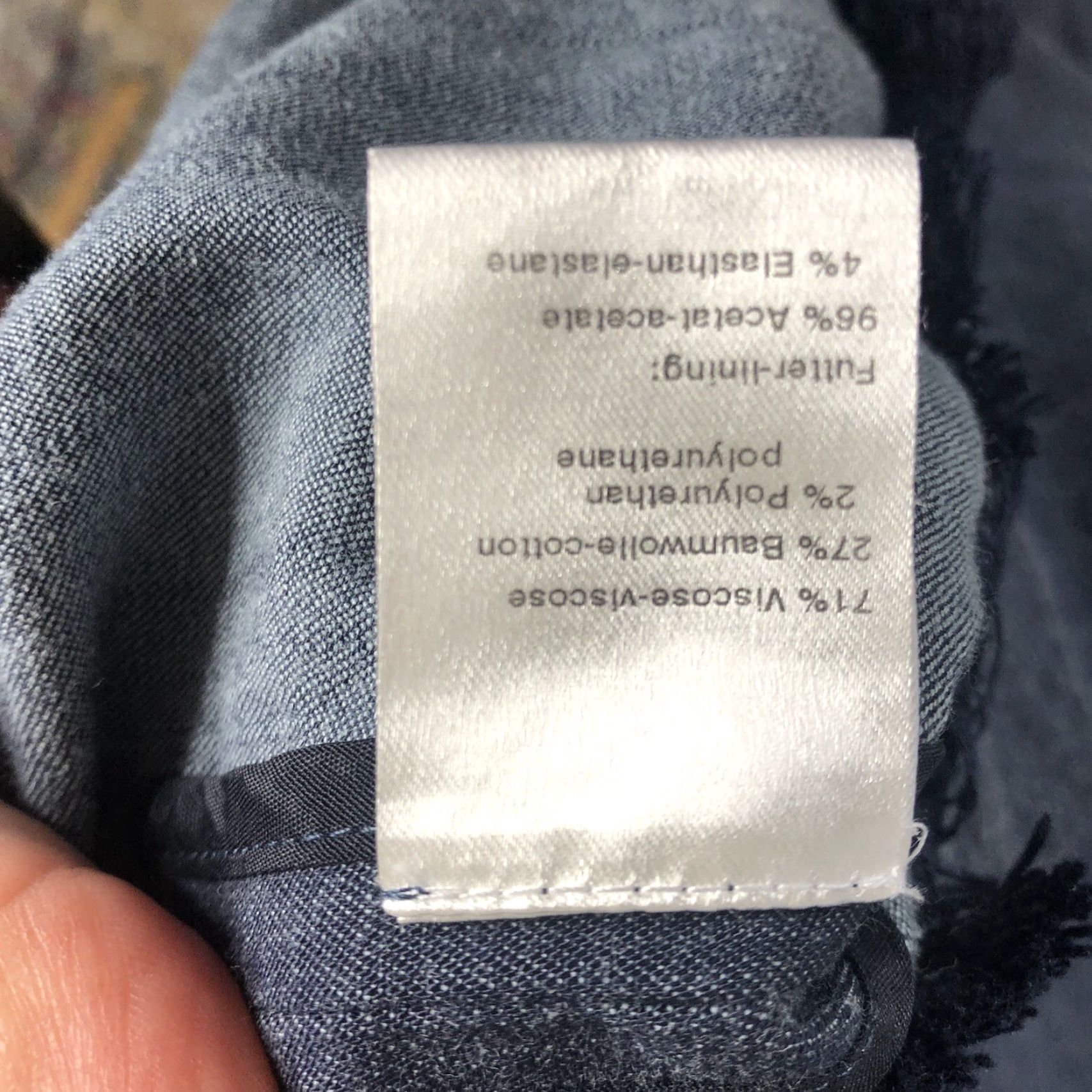 Vintage Akris Punto Dress Womens 10 Blue Denim Stretch Ruffle Raw Hem Shift Knee Length Size L / US 10 / IT 46 - 6 Thumbnail