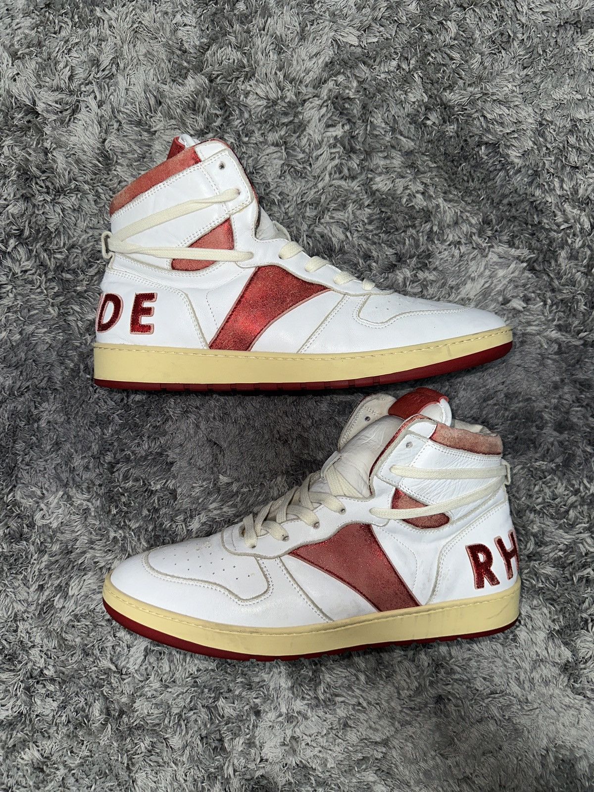 Rhude Rhude White/Red leather BBall Hi Top Sneaker Size US 11 / EU 44 - 3 Thumbnail