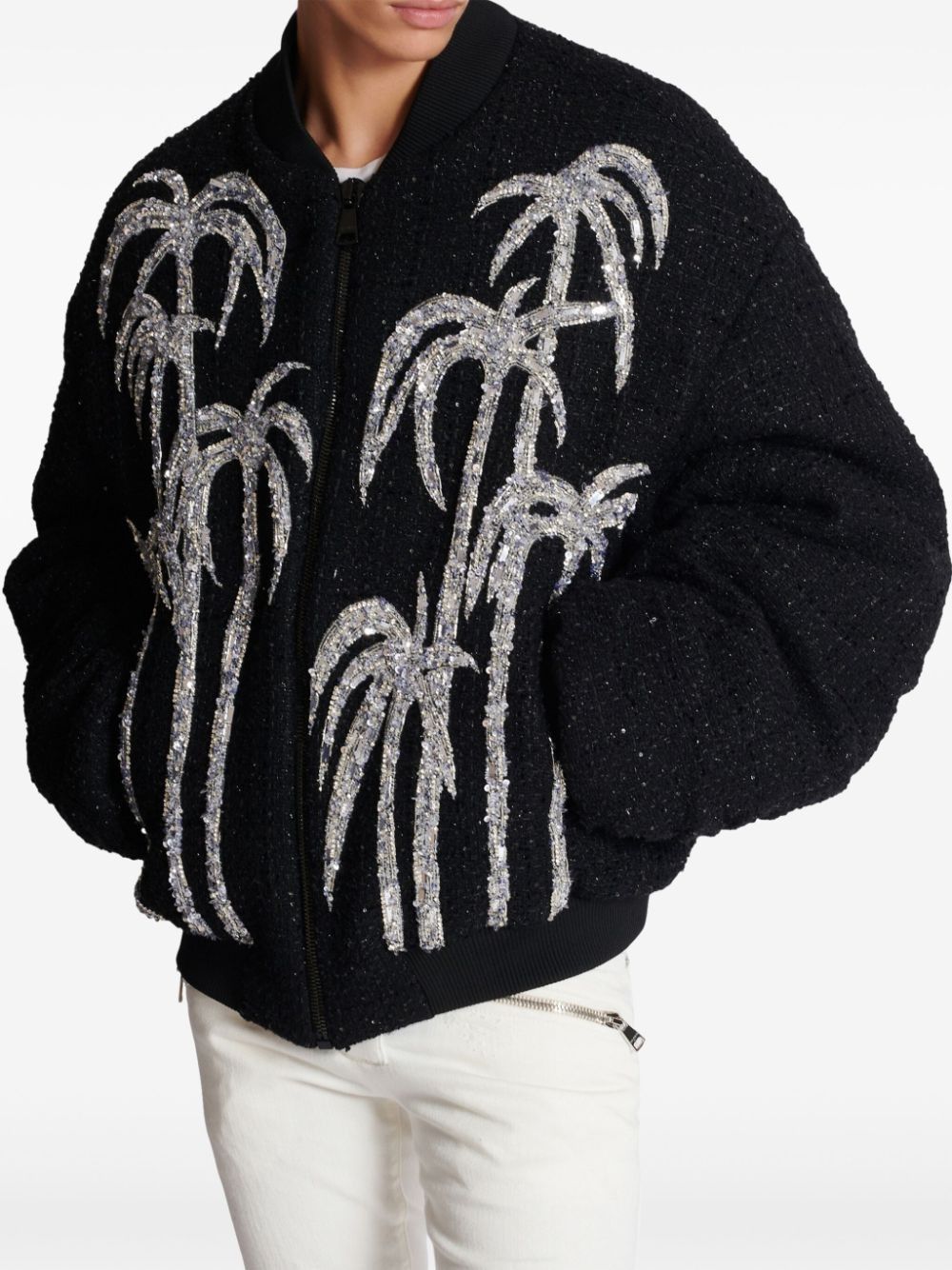 Balmain o1s1wg111025 Palm Tree Print Bomber Jacket in Black Size US M / EU 48-50 / 2 - 2 Thumbnail