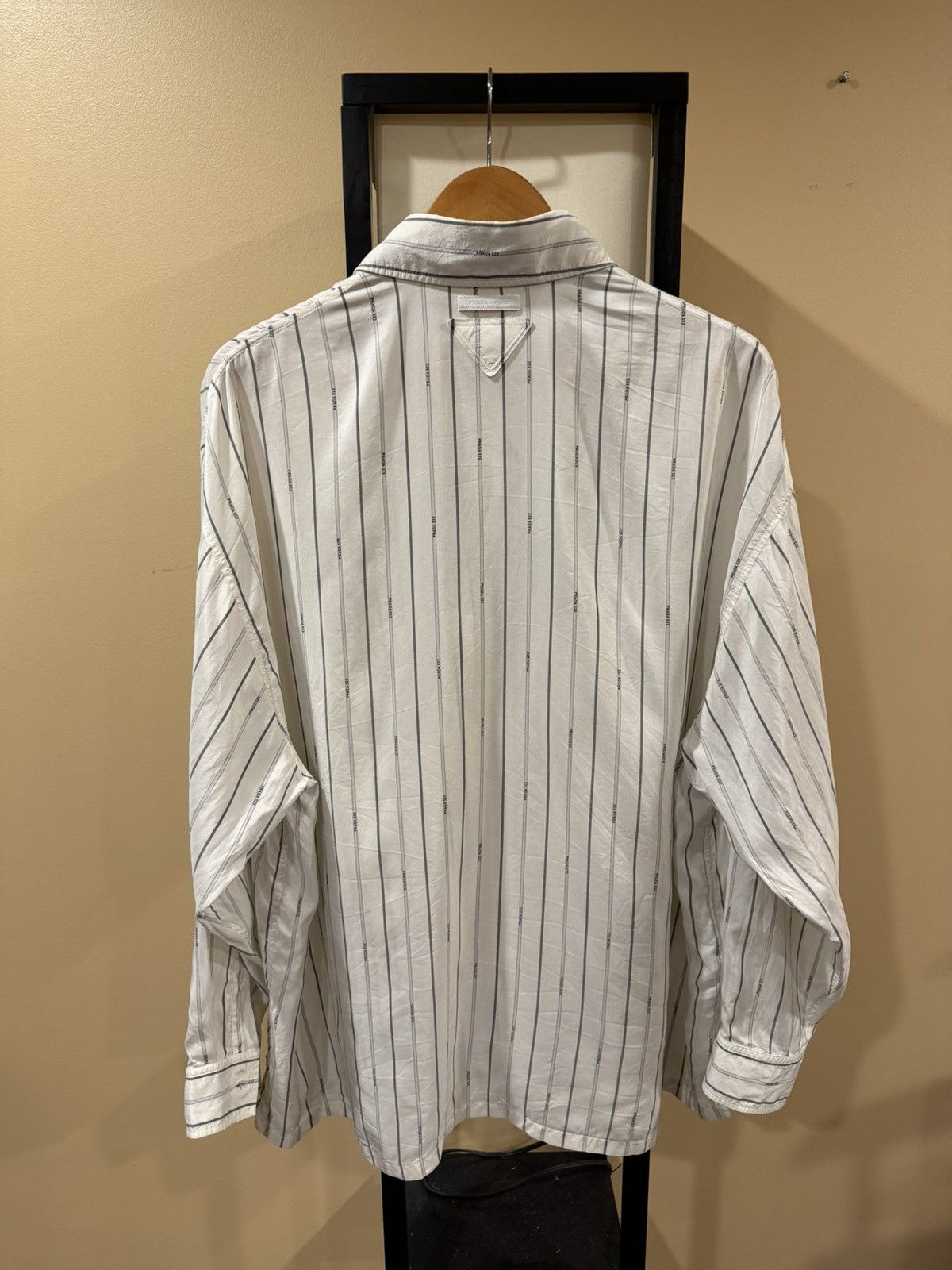 Prada Prada Raf Simons 2022 Logo Stripe White Silk Button Up Shirt Size US XL / EU 56 / 4 - 3 Thumbnail