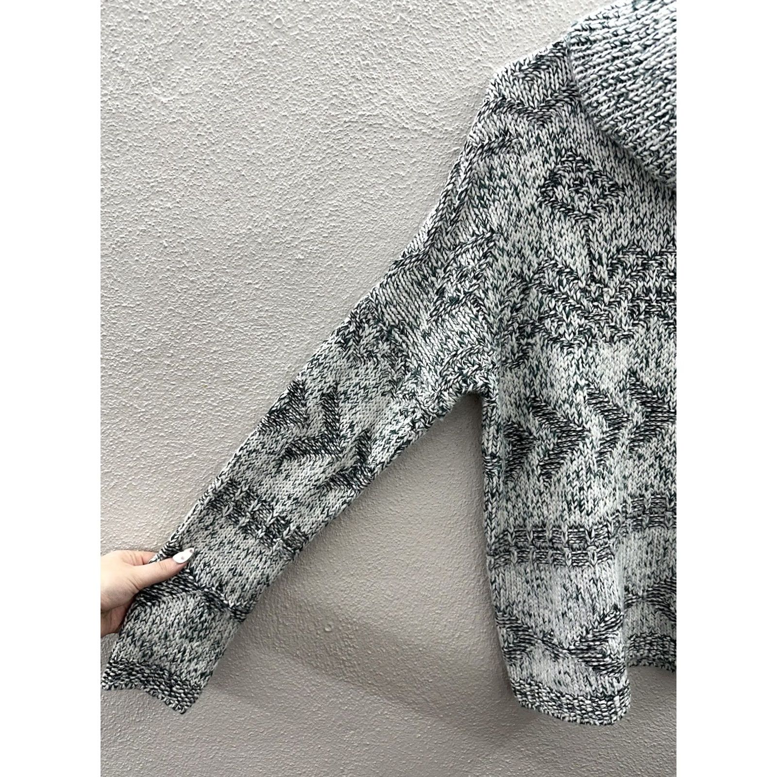 Lucky Brand Lucky Brand Womens Sweater Turtleneck Fringe Pullover White Green Geometric Knit M Regular Bohemian Furthest Improved Size M / US 6-8 / IT 42-44 - 2 Thumbnail