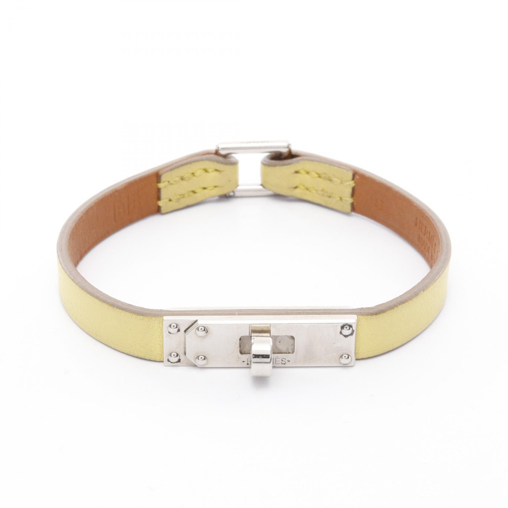 Hermes Hermes Micro Kelly Bracelet Leather Yellow Silver Hardware □ R Stamp Size ONE SIZE - 1 Thumbnail