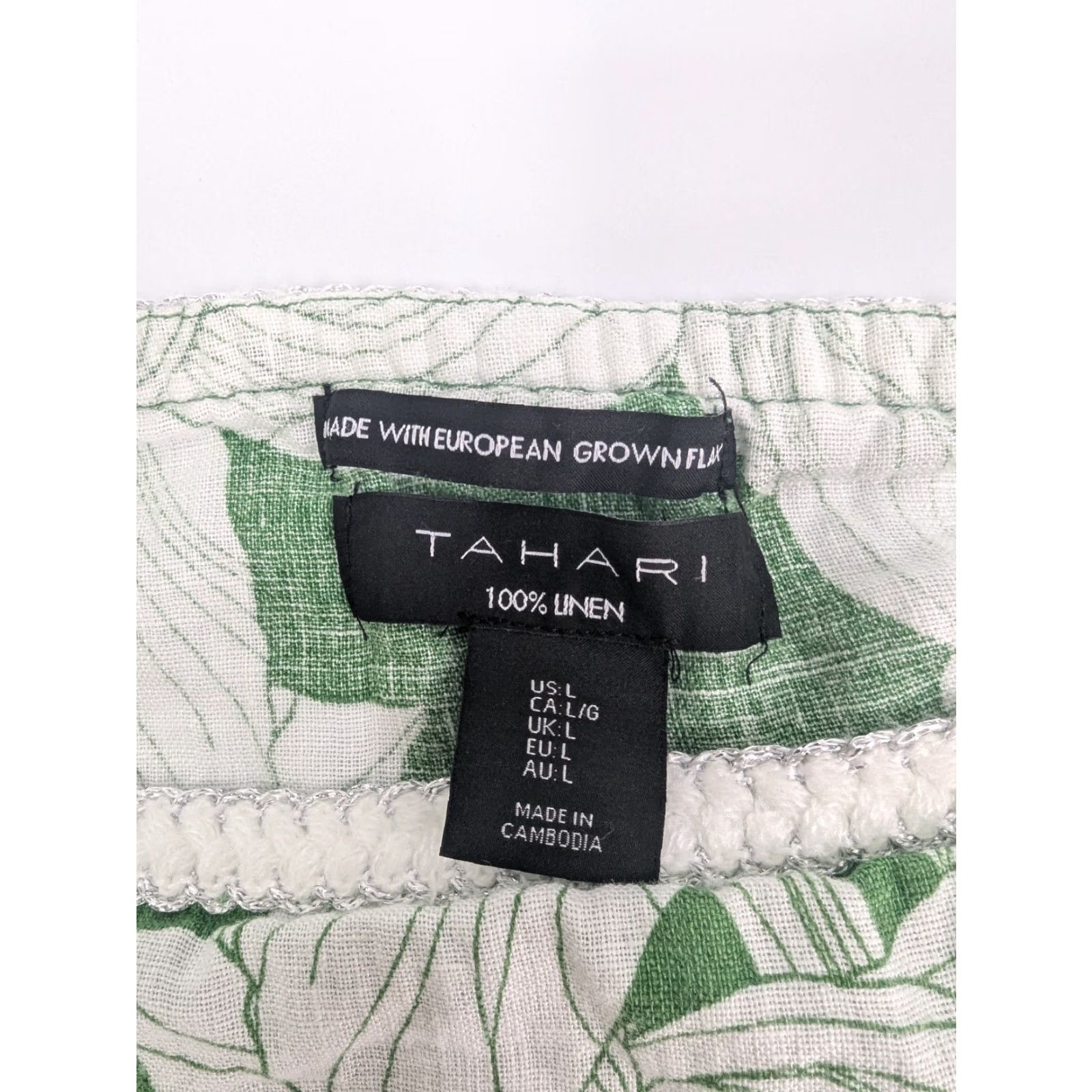Vintage Tahari Linen Blouse Cropped Off the Shoulder Green 3/4 Sleeve Floral Size L Womens Size L / US 10 / IT 46 - 7 Thumbnail