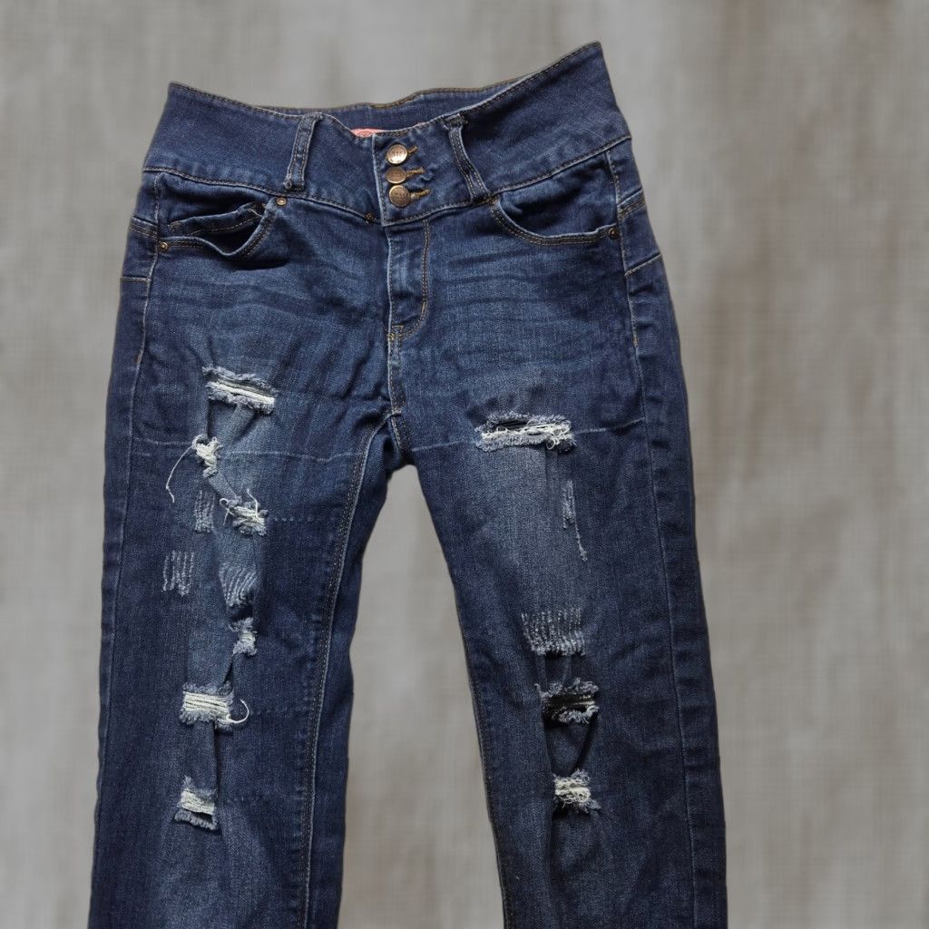 Vintage Wax Jeans Butt I Love You Blue Ultra High Waist Adult Women's 5 Jeans Skinny Love 90s Womens Size 27" / US 4 / IT 40 - 1 Thumbnail