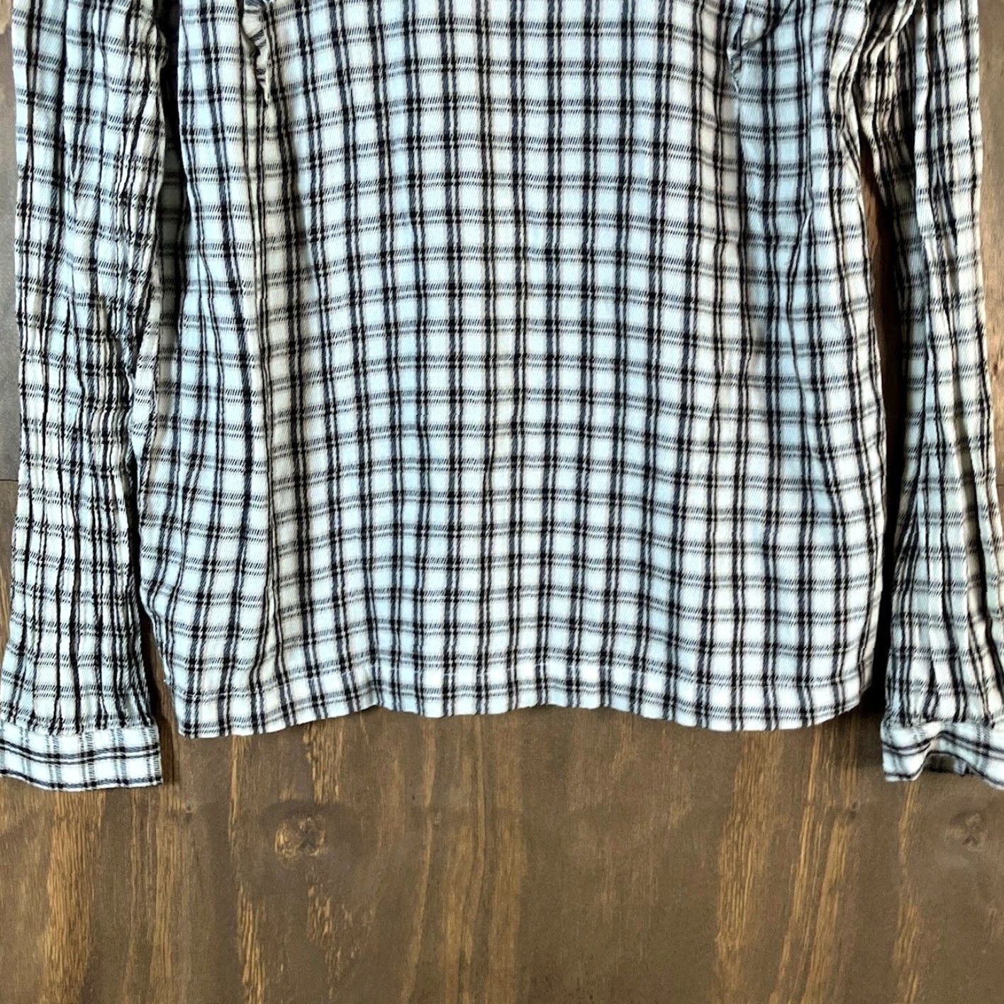 Loft LOFT Womens Blouse White Multicolor Plaid Ruffle Long Sleeve 100% Cotton Small Size S / US 4 / IT 40 - 3 Thumbnail