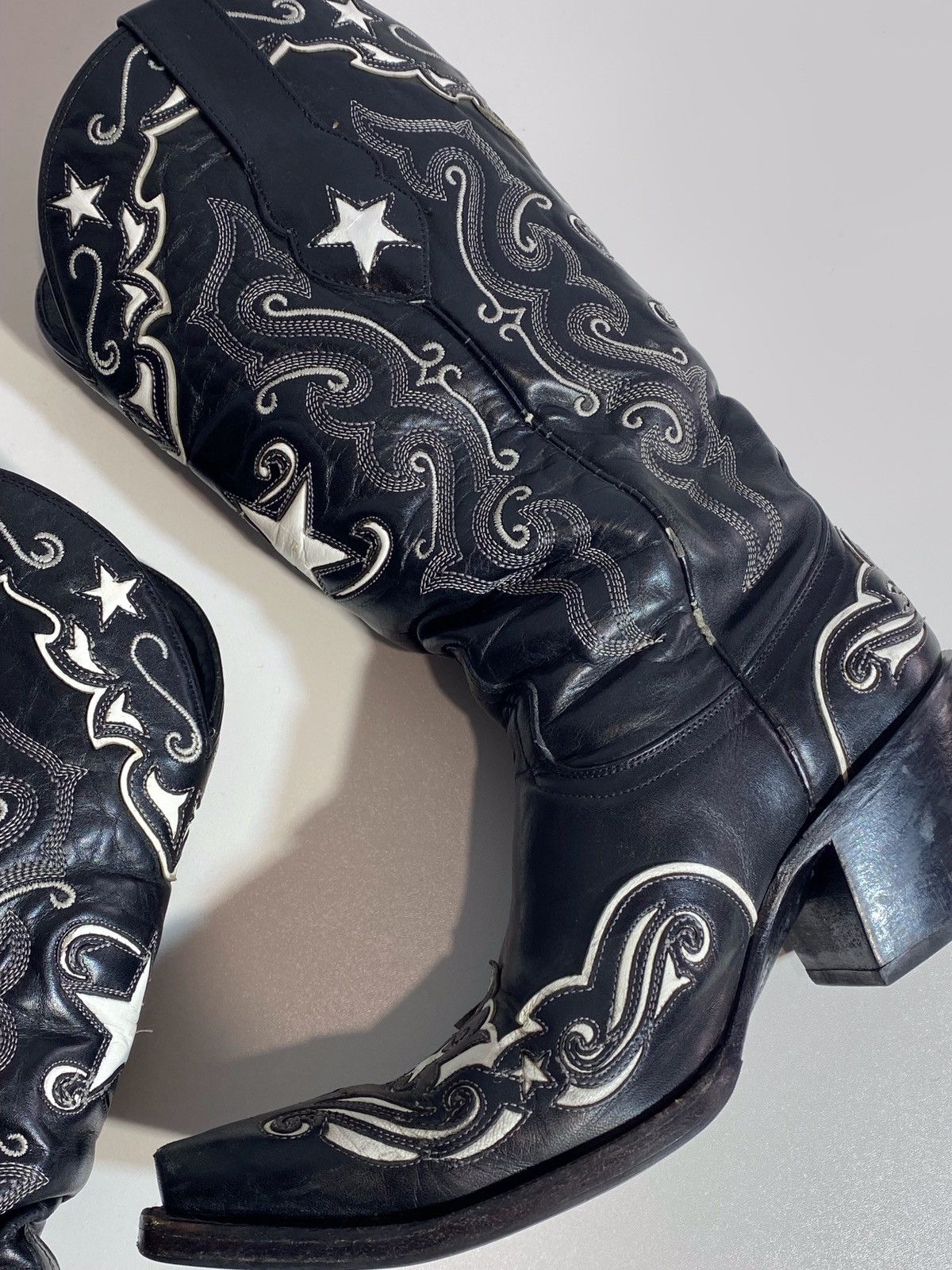 Genuine Leather 🔥 Y2K BLACK STAR COWBOY BOOTS MEXICO STAR EMBROIDERY WESTERN Size US 7 / EU 40 - 8 Thumbnail