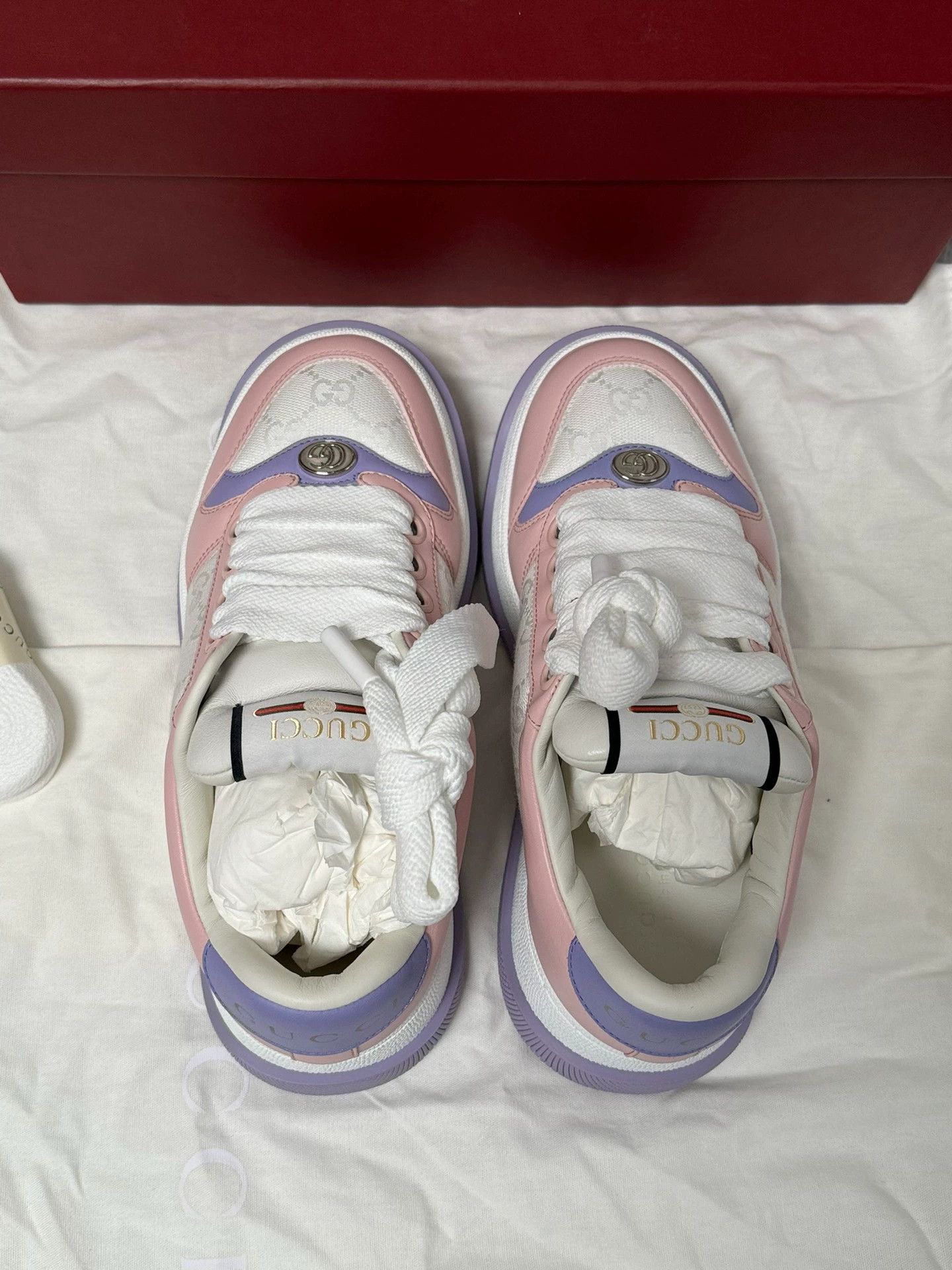 Gucci Gucci Screener Dirty Sneakers Pink&White Purple&White Size US 6 / IT 36 - 8 Thumbnail
