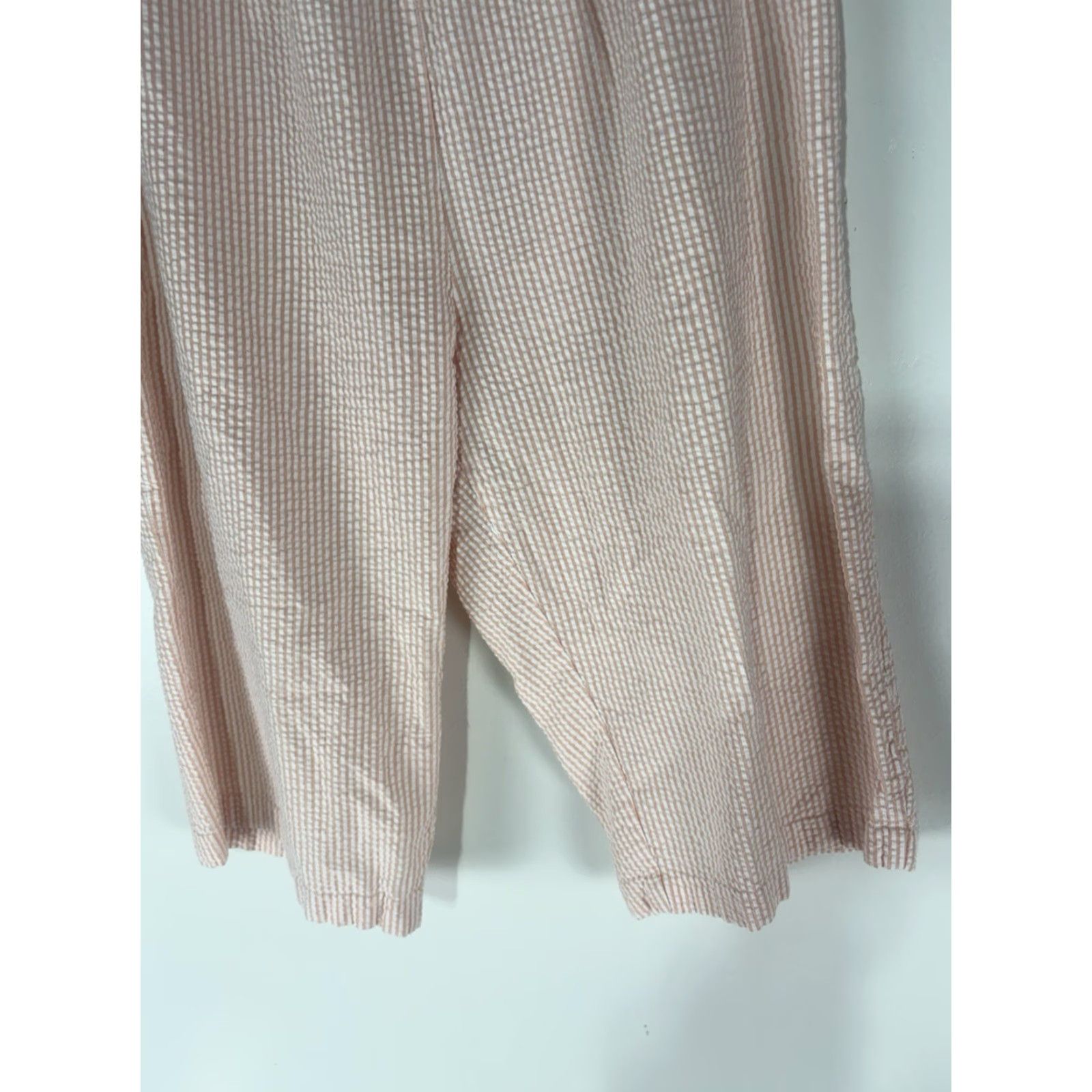 Vintage Bobbie Brooks Pants Cropped Wide-Leg Seersucker Peach/White Stripe Womens M Pull On 100% Cotton Inseam 14in Regular Size Size 32" / US 10 / IT 46 - 3 Thumbnail