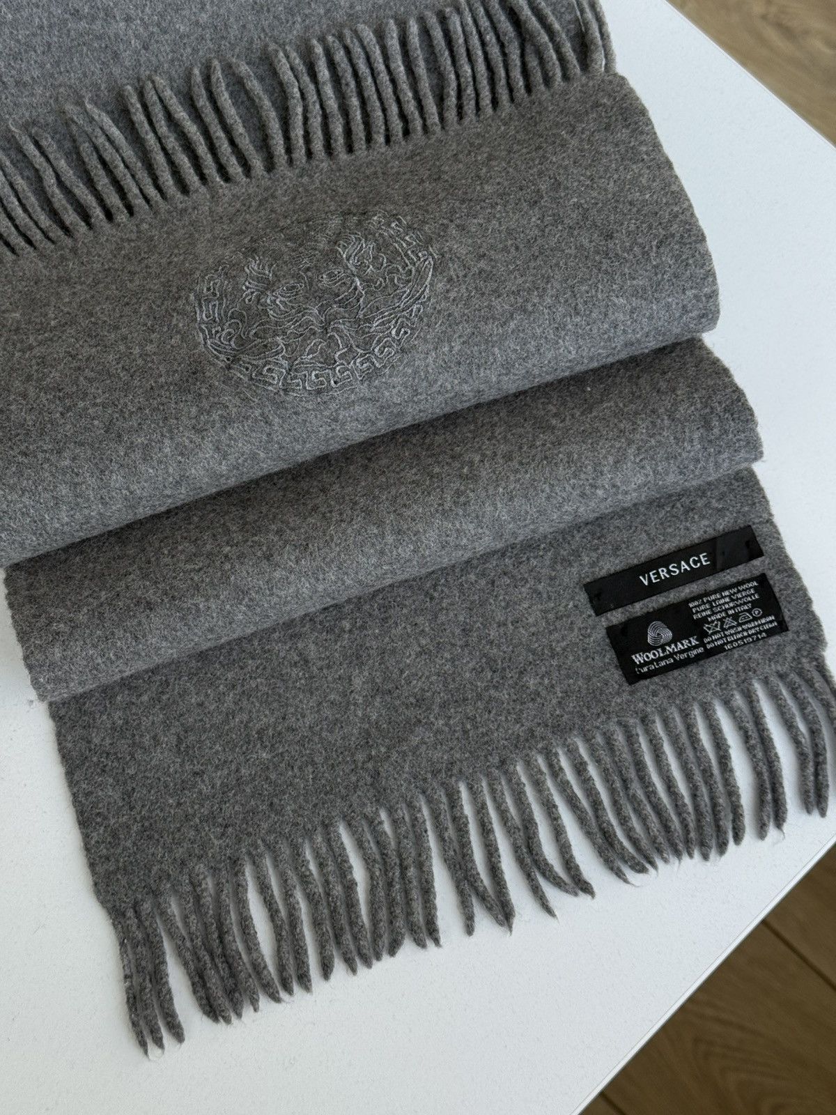 Versace Versace Medusa Embroidered Wool Gray Scarf Size ONE SIZE - 2 Thumbnail