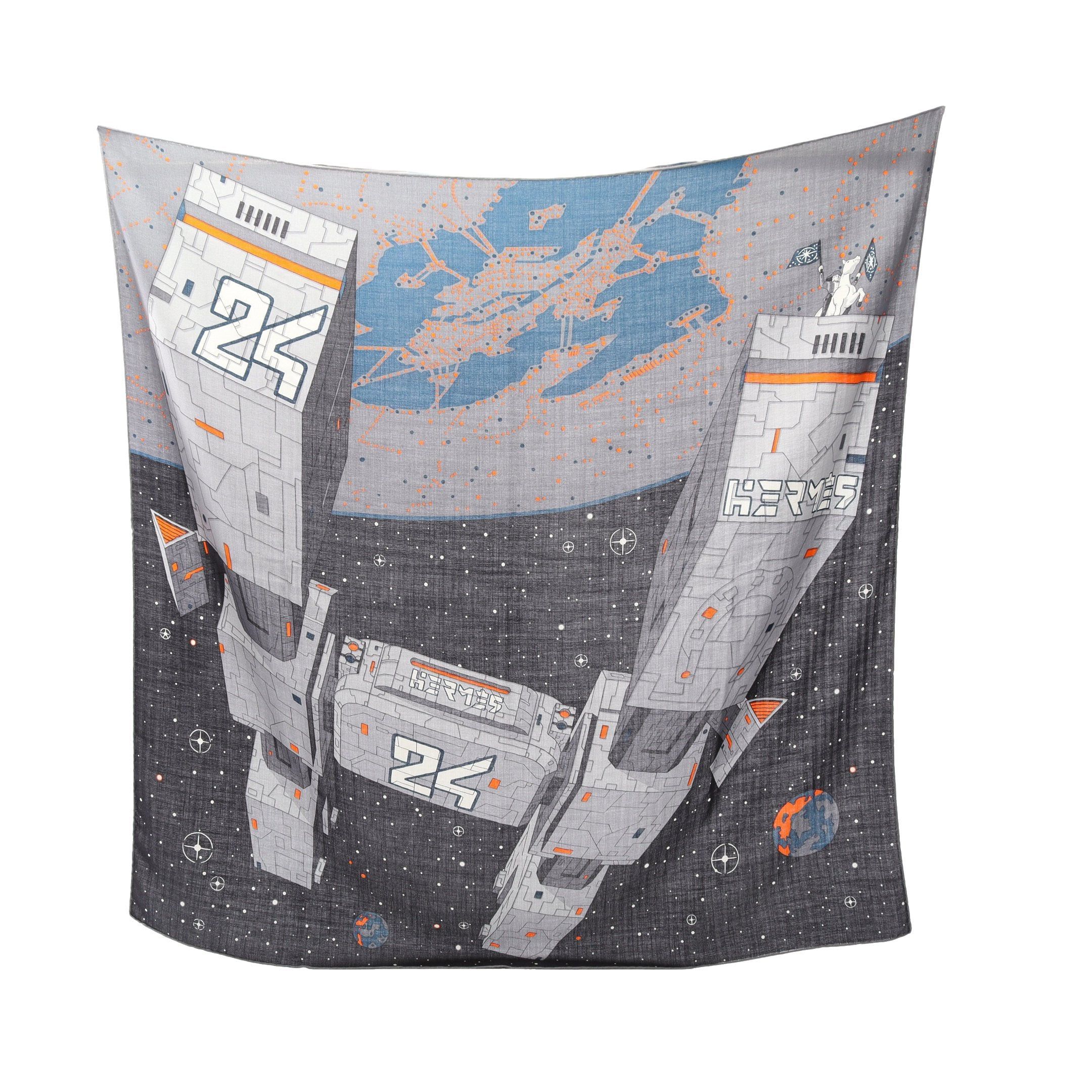 Hermes Hermes Carres 90 Odyssey Scarf Cashmere Dark Gray Size ONE SIZE - 1 Thumbnail
