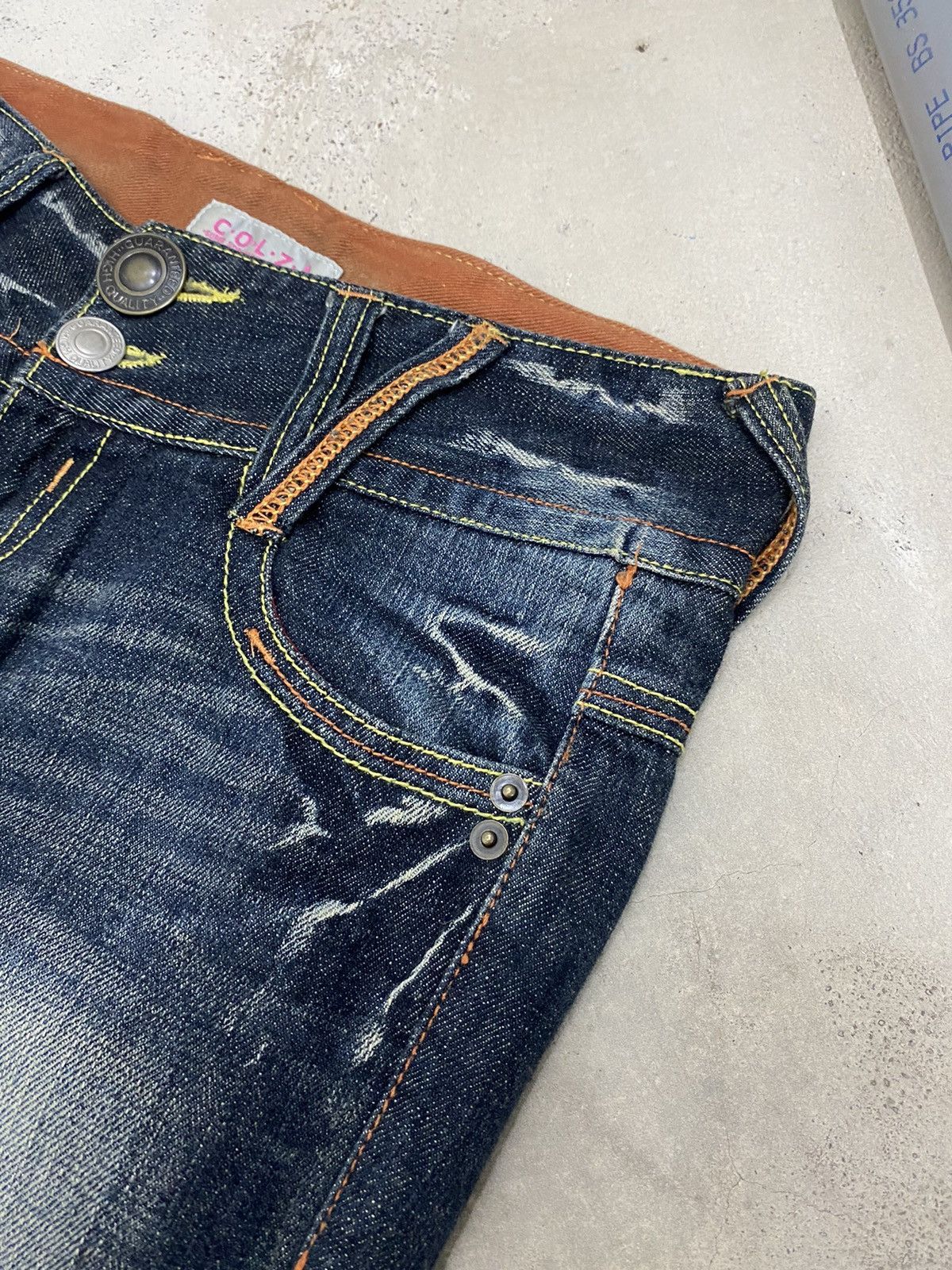 Japanese Brand Flare Colza Japan Mud Washed Whisker Buckle Low Rise Denim Size 29" - 7 Thumbnail