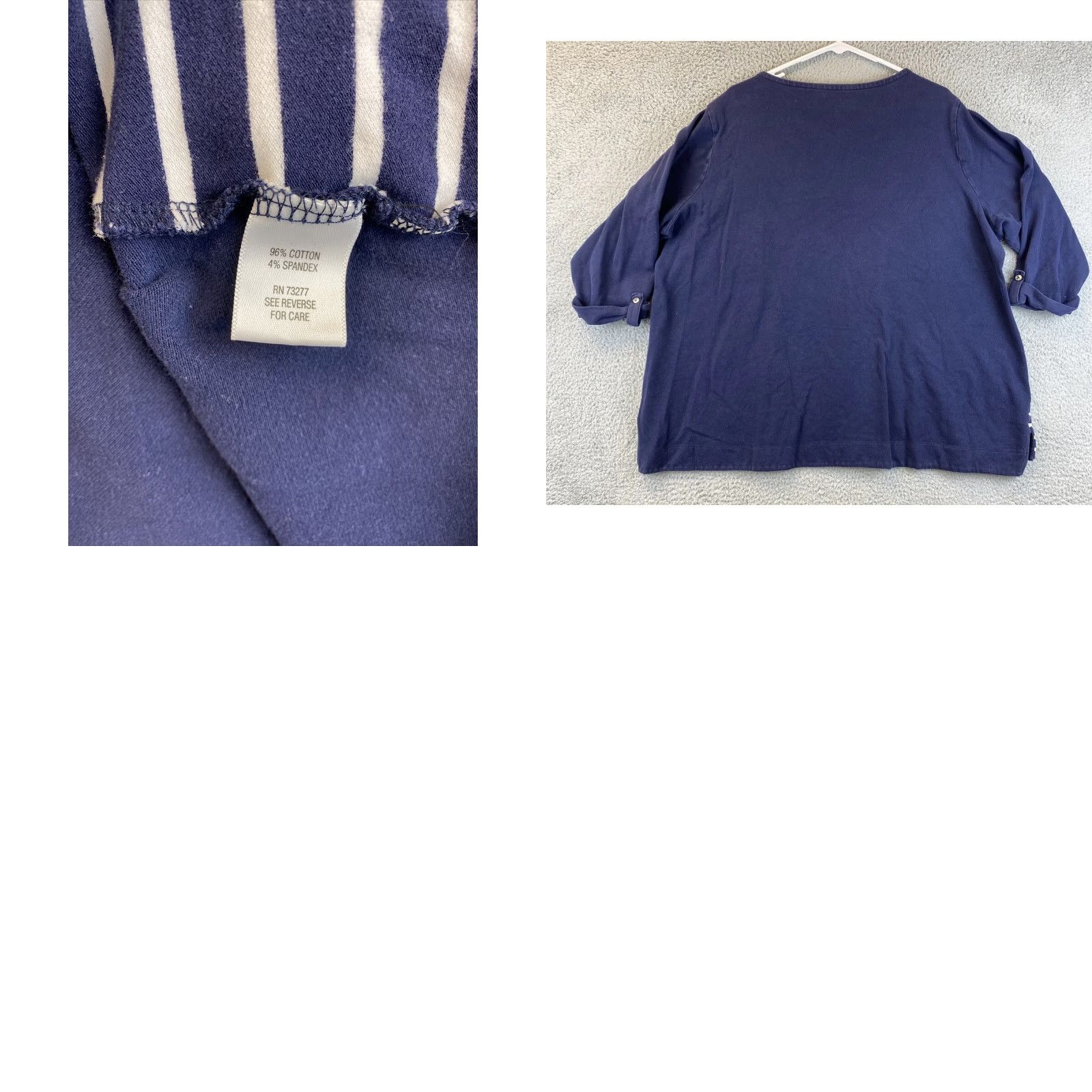 Croft & Barrow Womens Croft & Barrow Navy Blue Striped 3X 3XL Cotton Sweater 78-29 Size XXL / US 16-18 / IT 52-54 - 8 Thumbnail