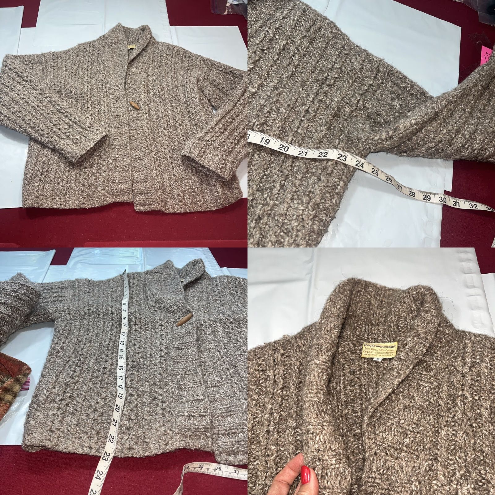 Vintage VINTAGE Purple Mountain Brown Sweater Wool Hand Knit Cardigan Toggle Button Cowl Neck S Women Cardigan Knit Chunky Bohemian Fall Winter Classic Size S / US 4 / IT 40 - 8 Thumbnail