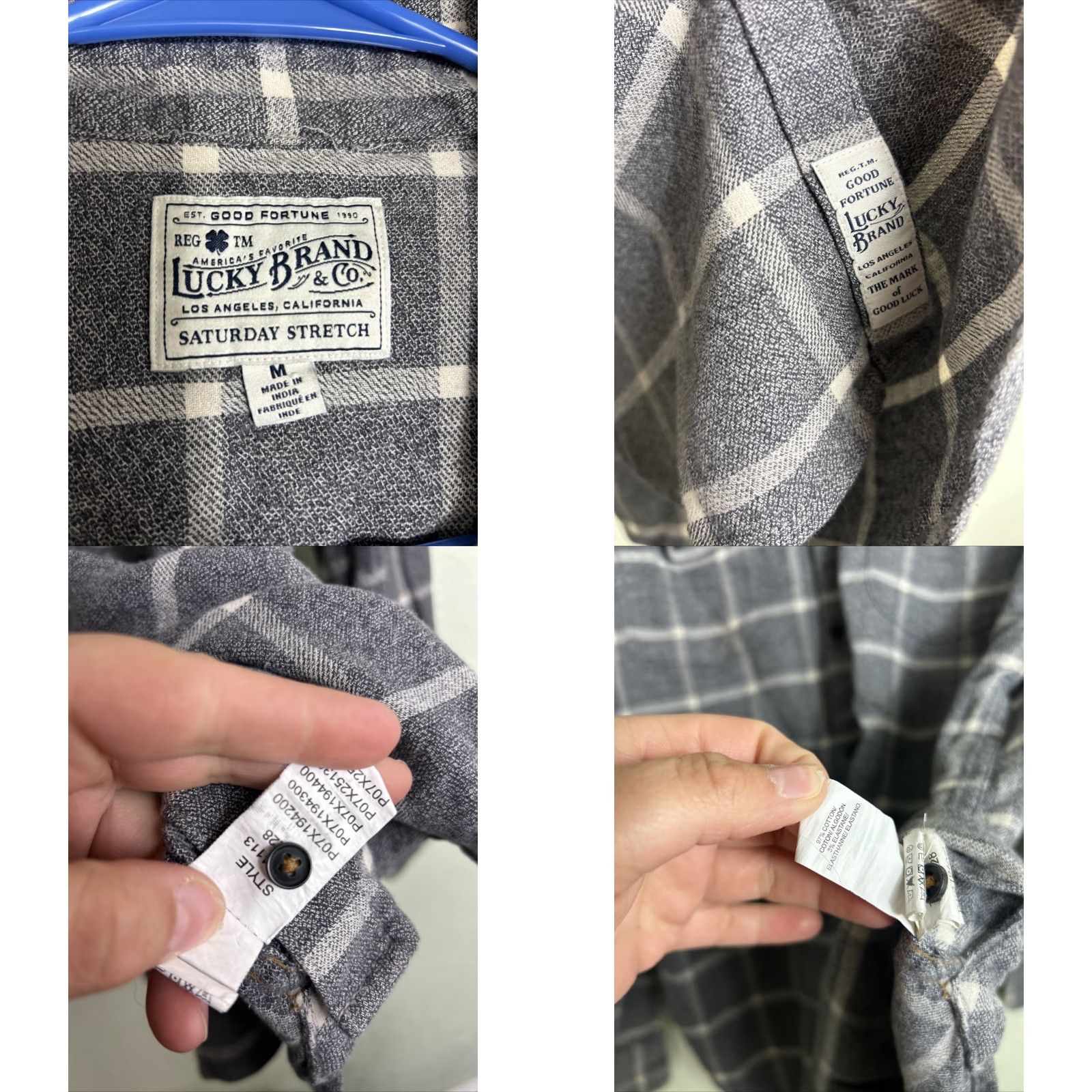 Lucky Brand Lucky Brand Men's Medium Gray Plaid Saturday Stretch Button-Up Shirt Size US M / EU 48-50 / 2 - 8 Thumbnail