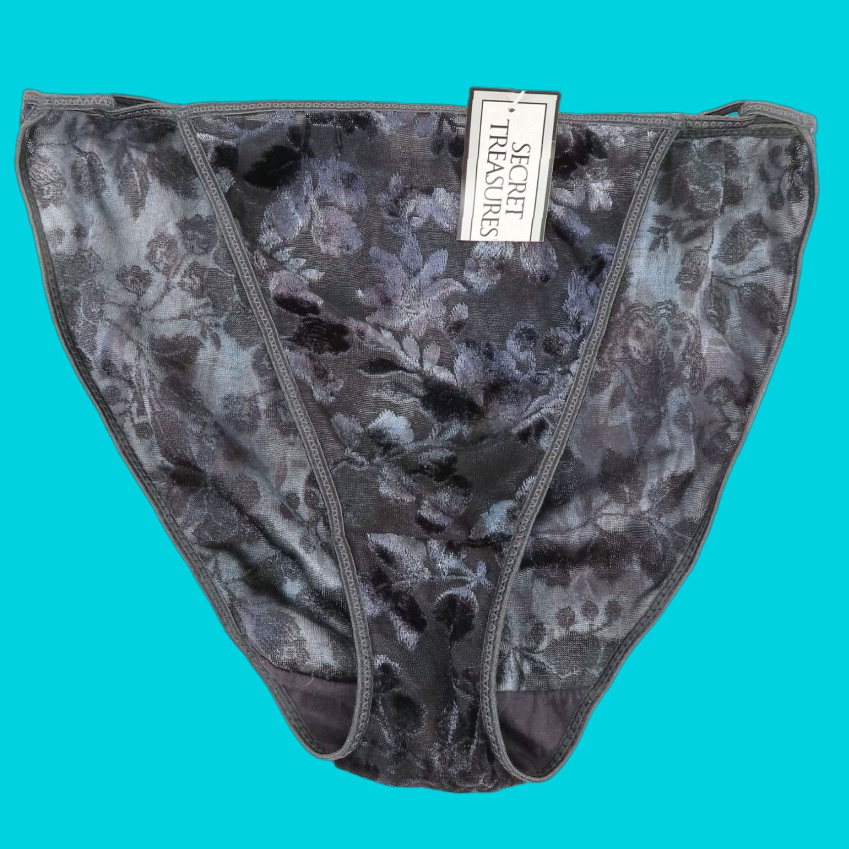 Vintage VINTAGE Secret Treasures Women Bikini Panty Floral Velvet Black Gray 7 M XS? (Note: cannot determine XS) Size 32" / US 10 / IT 46 - 1 Thumbnail