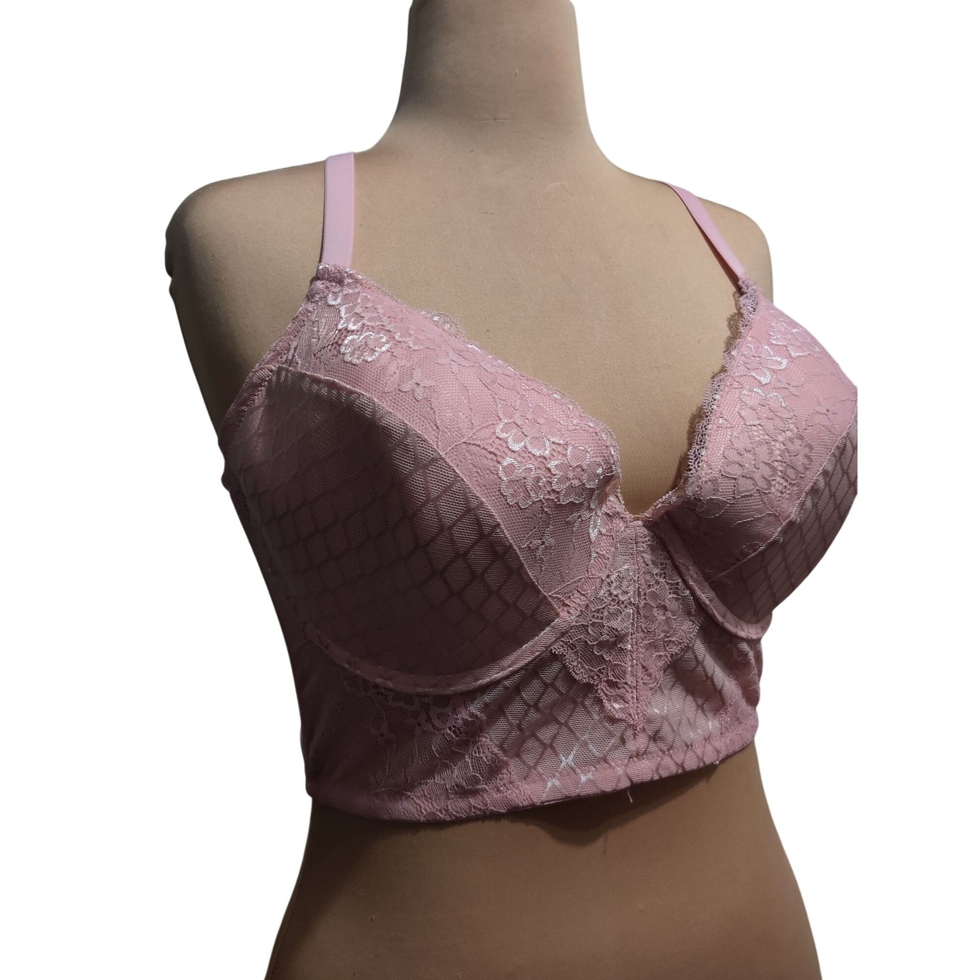 Other Pink Lace Longline Bralette Plus Size 2X Sheer Mesh Underwir Size ONE SIZE - 6 Thumbnail