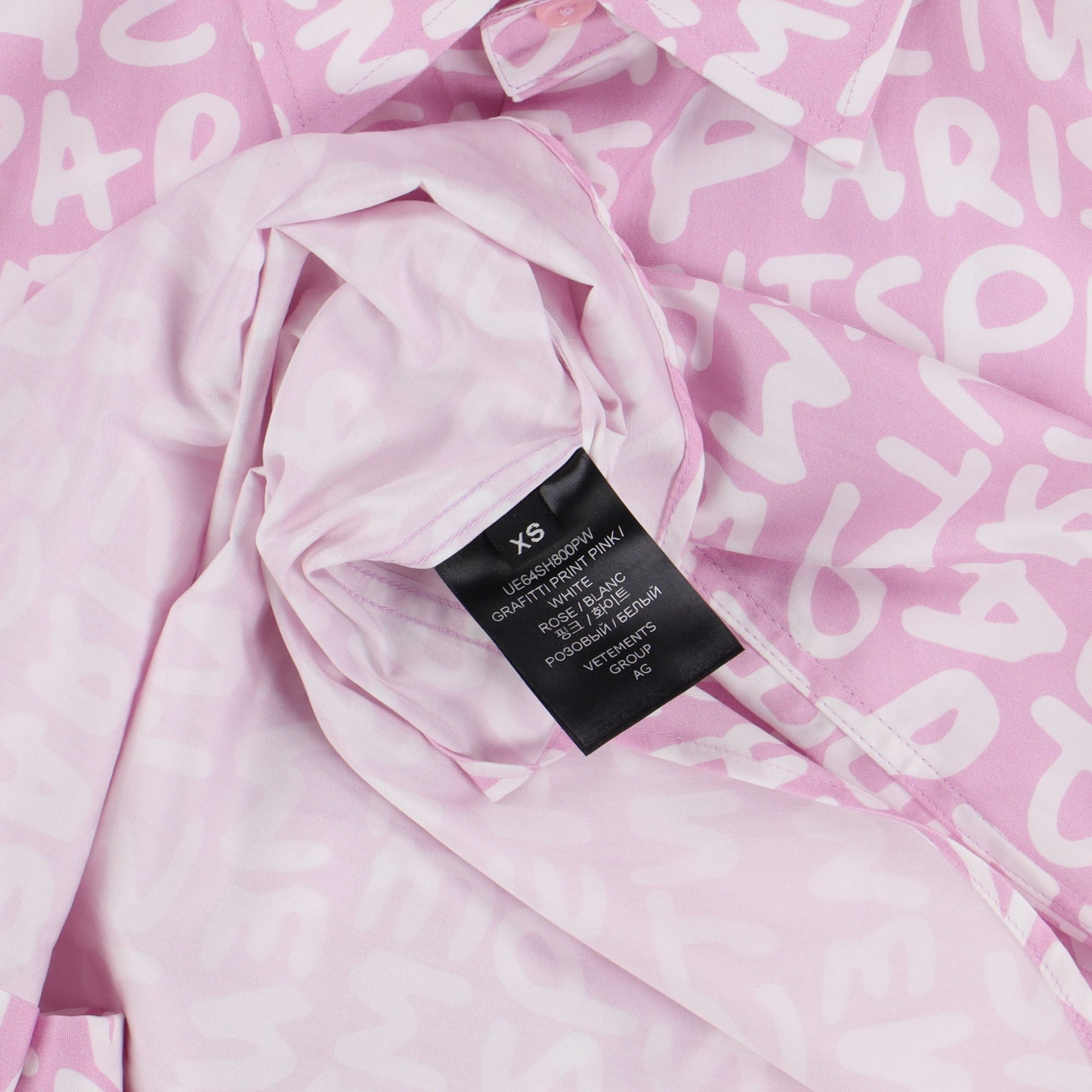 Vetements Pink All Over Grafitti Logo Oversized Short Sleeve Shirt Size XS / US 0-2 / IT 36-38 - 5 Thumbnail
