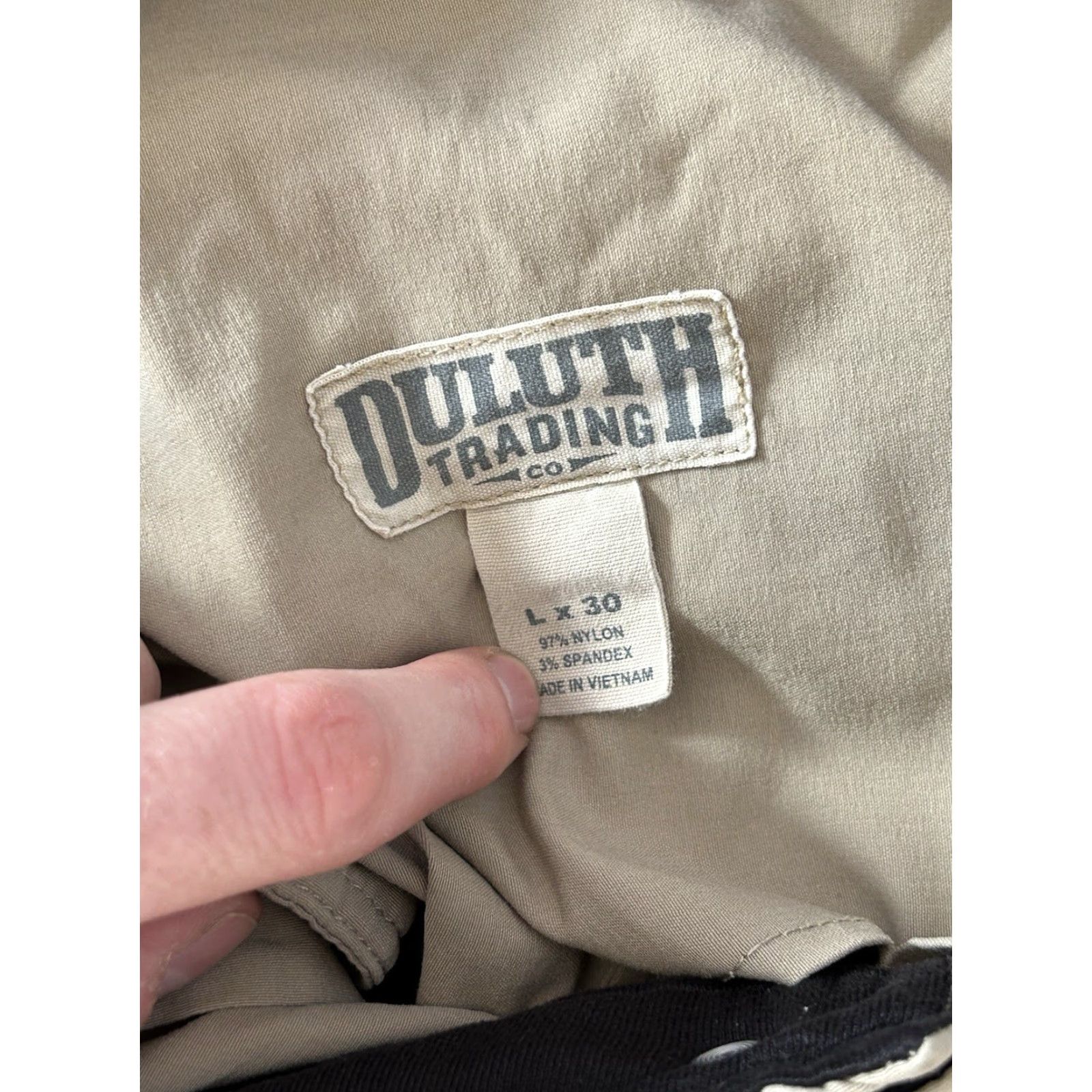 CO Duluth Cargo Pants Mens Beige Khaki Large Relaxed Straight Leg Nylon Knit Pockets Logo Size US 33 - 4 Thumbnail
