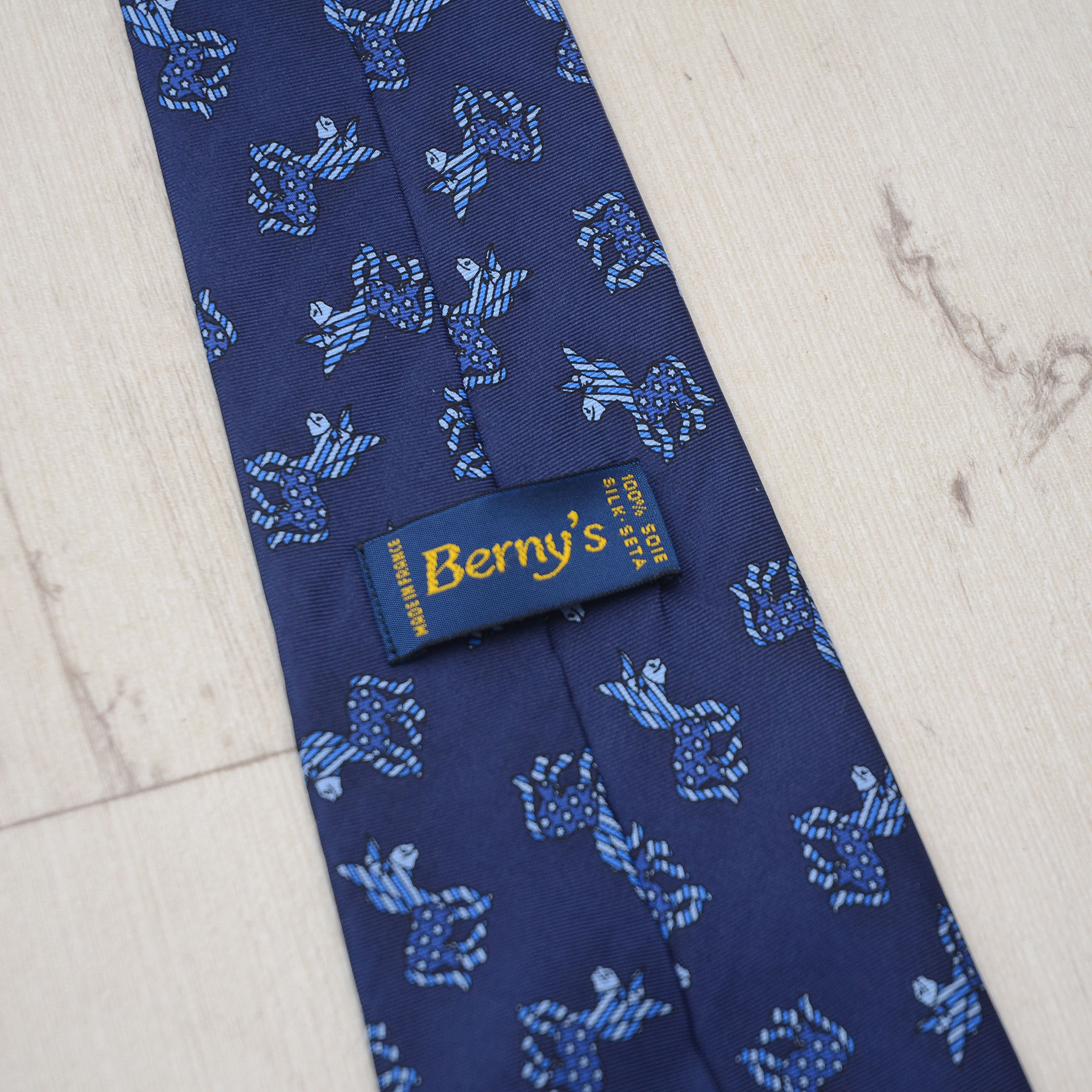 Vintage Berny’s Blue Silk Tie Print Ass Animals Design Made France Size ONE SIZE - 12 Thumbnail
