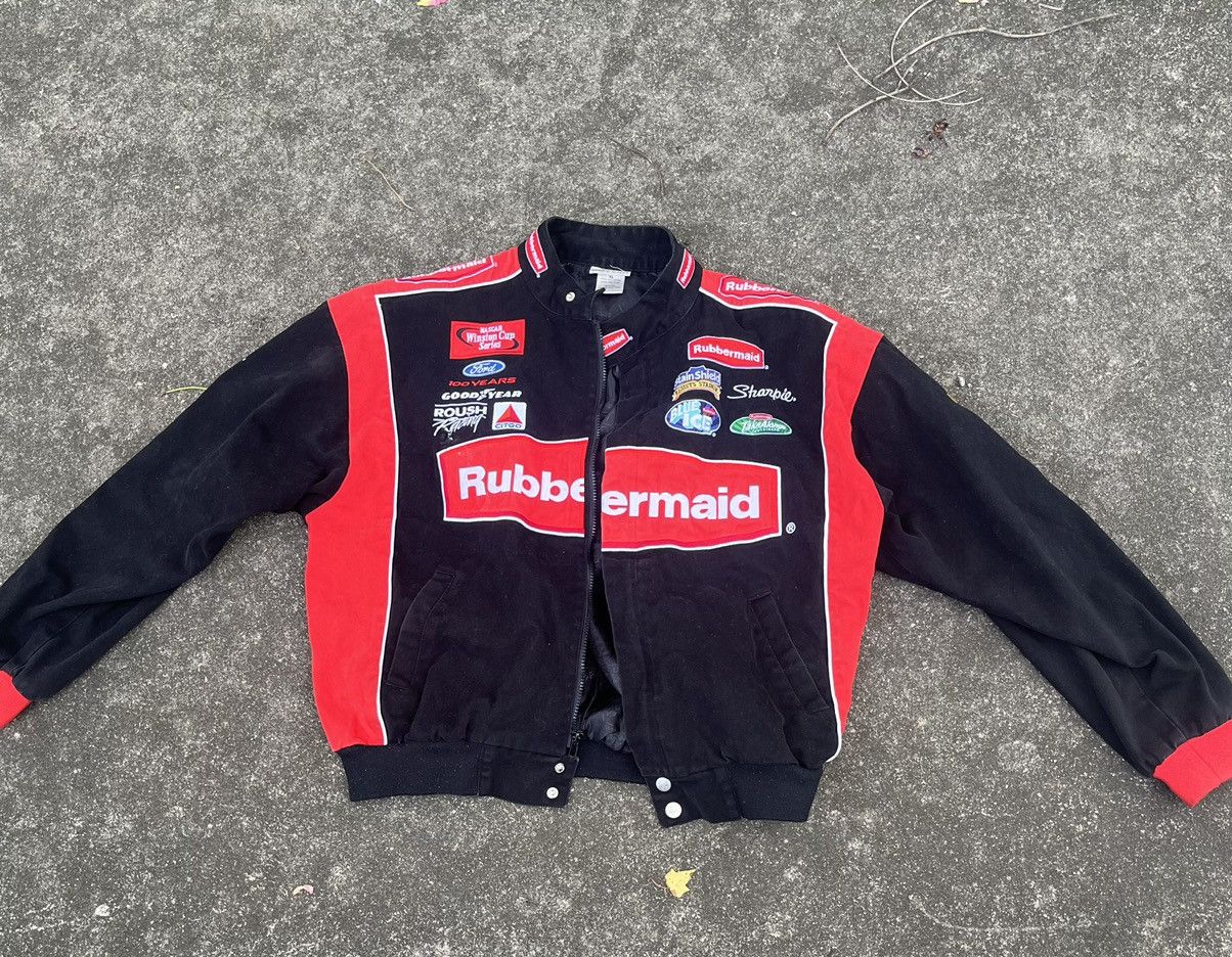 image of Nascar Bomber Jacket Winston Cup Rubbermaid Embroidered in Black, Men's (Size XL)