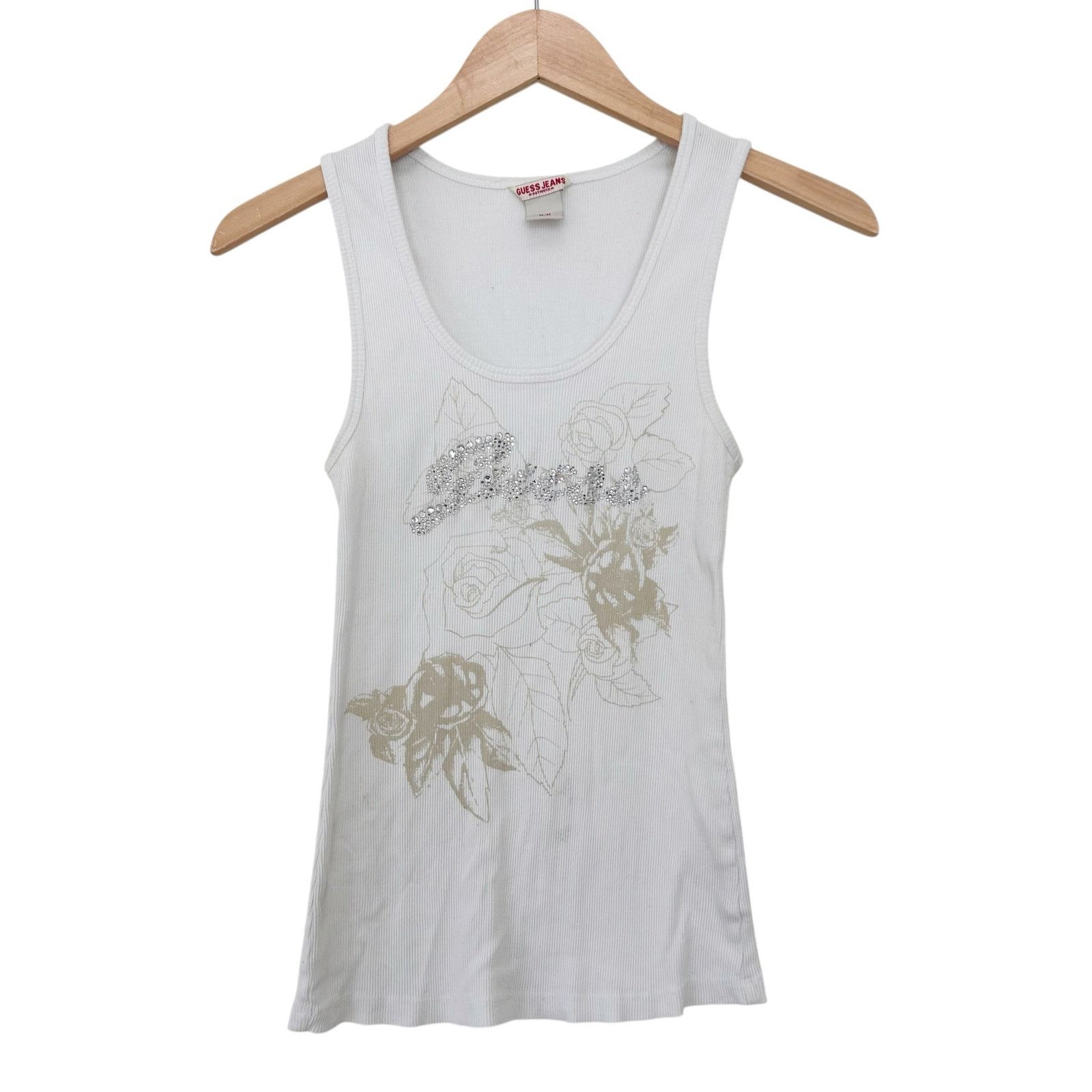 Guess Guess Y2K Rhinestone White Ribbed Tank Top Sz M Size M / US 6-8 / IT 42-44 - 1 Thumbnail