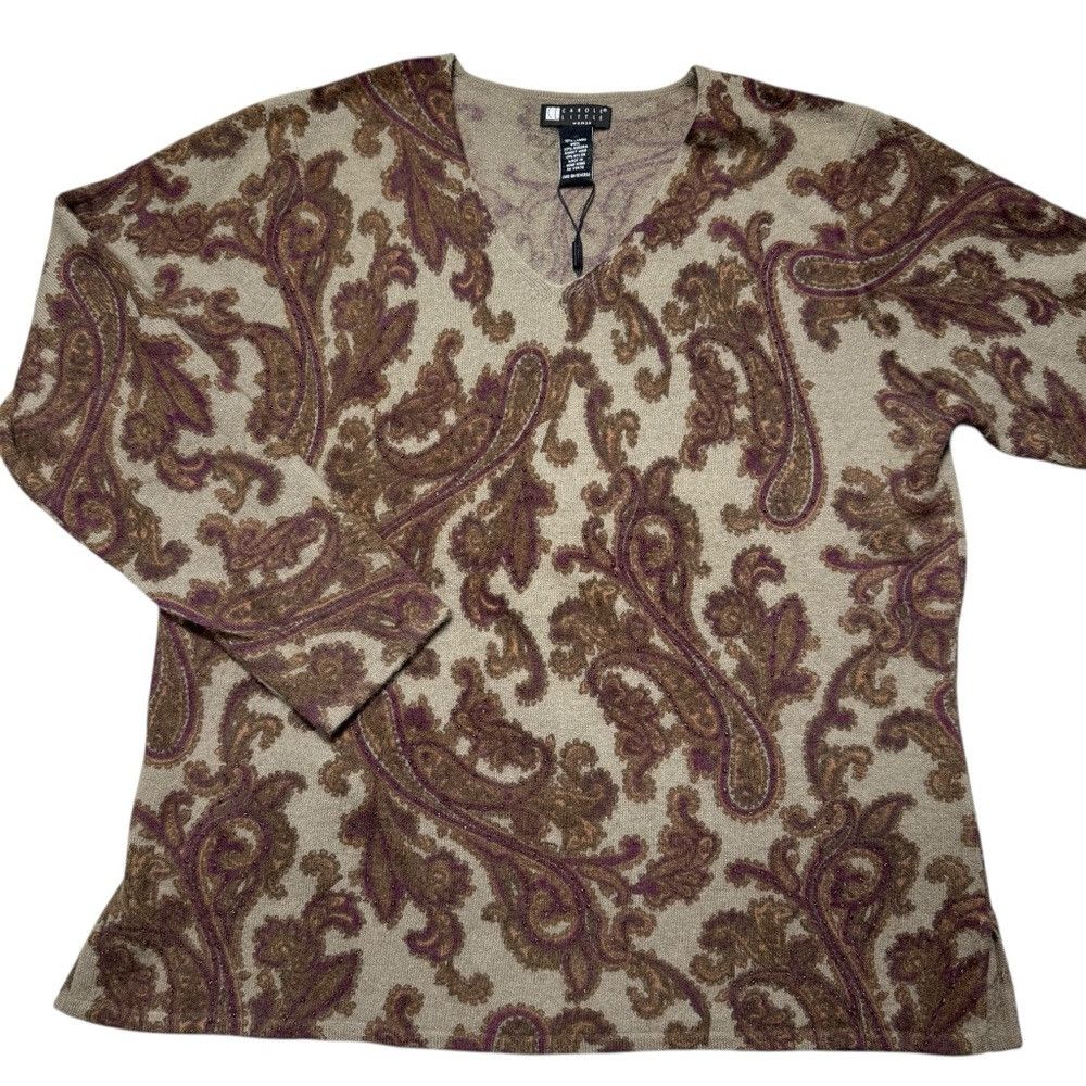 Other New Vintage Carole Little Wool Angora Paisley Beaded V-Neck Size XL / US 12-14 / IT 48-50 - 5 Thumbnail
