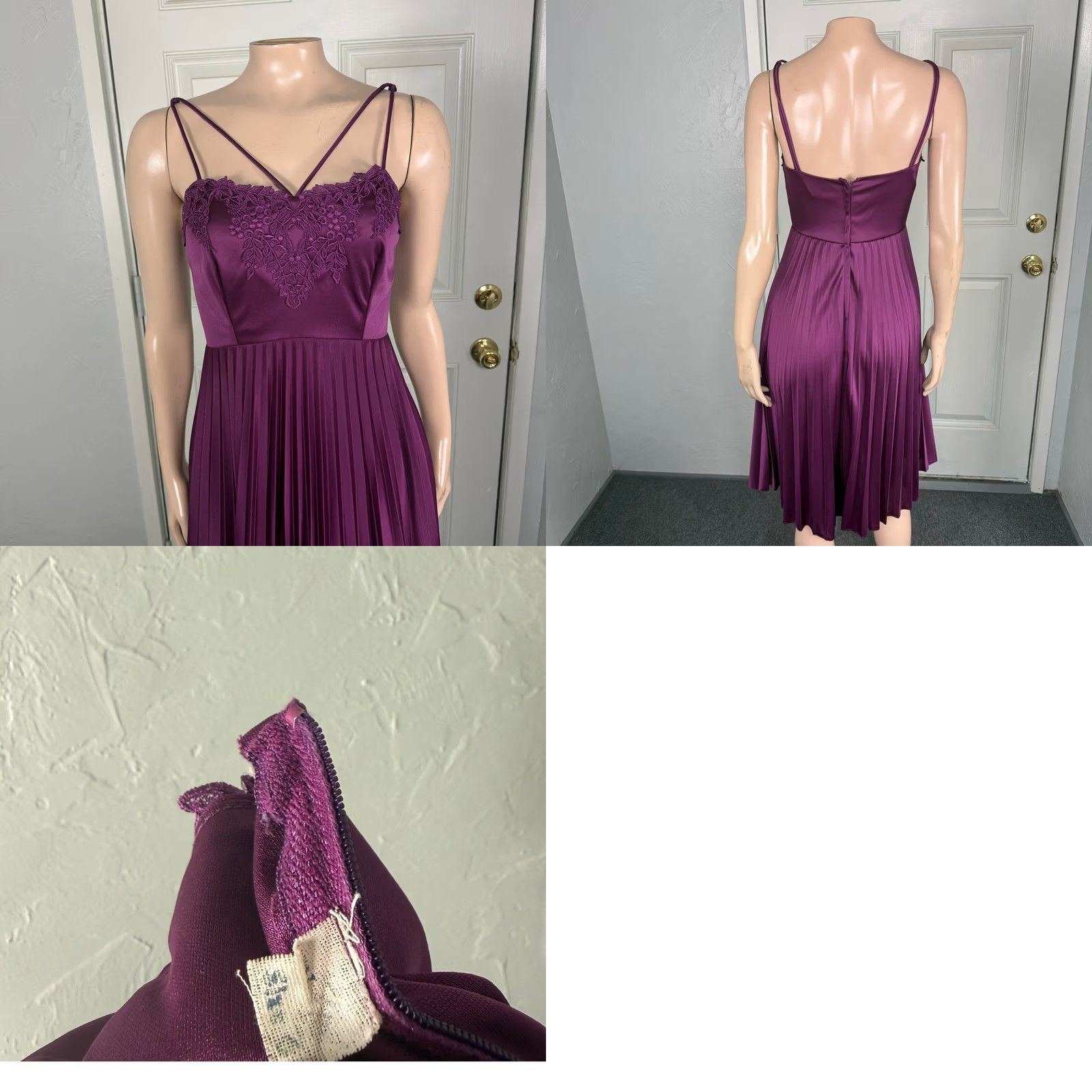 Vintage VINTAGE Bridesmaid Dress 2 piece Set Polyester Pleated Sheer Lace Purple 1970s XS Womens Party/Cocktail Dress Size XS / US 0-2 / IT 36-38 - 8 Thumbnail