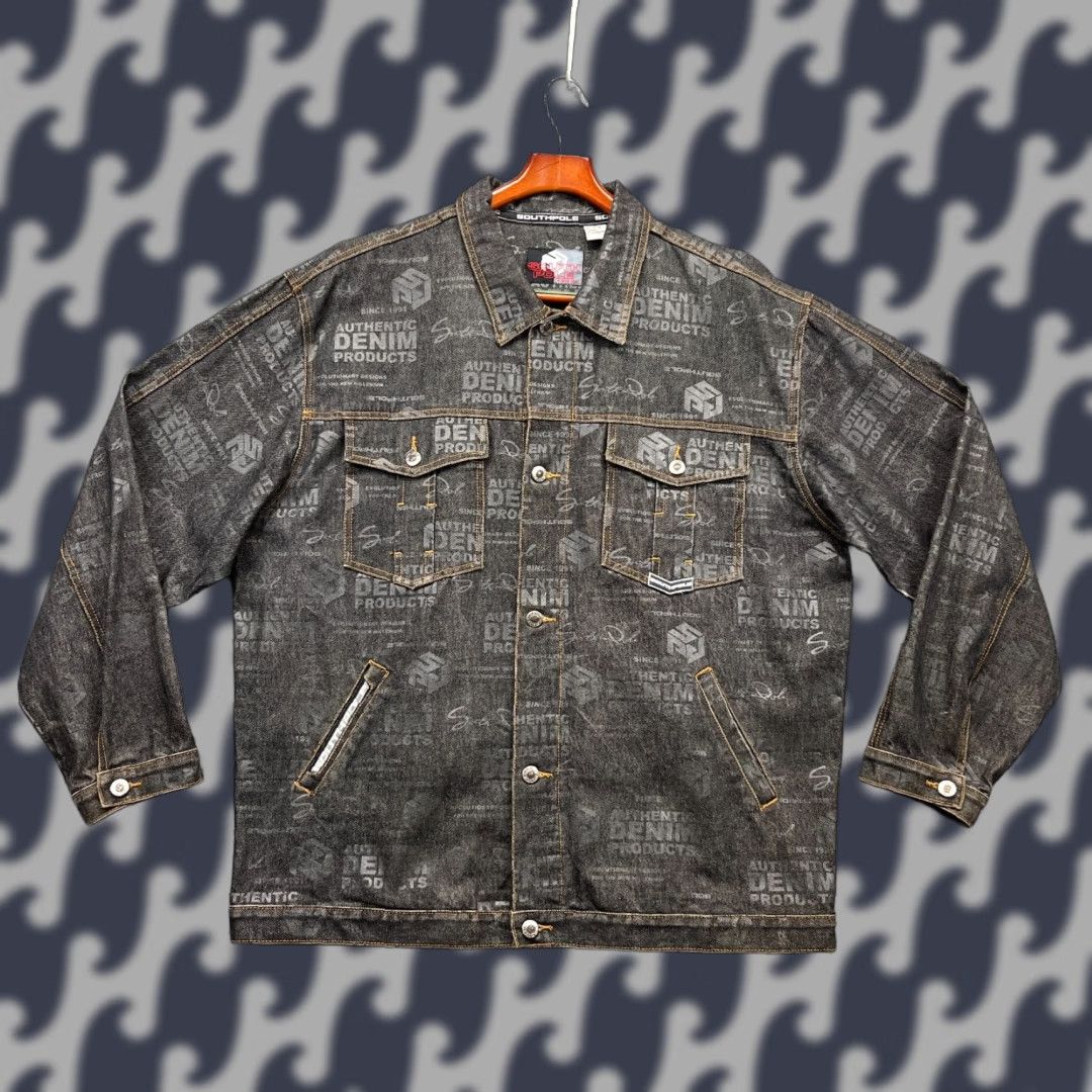 Southpole VINTAGE SouthPole Waxed Denim Jacket Mens XL Black AOP Graffiti Streetwear Logo Jacket Size US XL / EU 56 / 4 - 1 Thumbnail