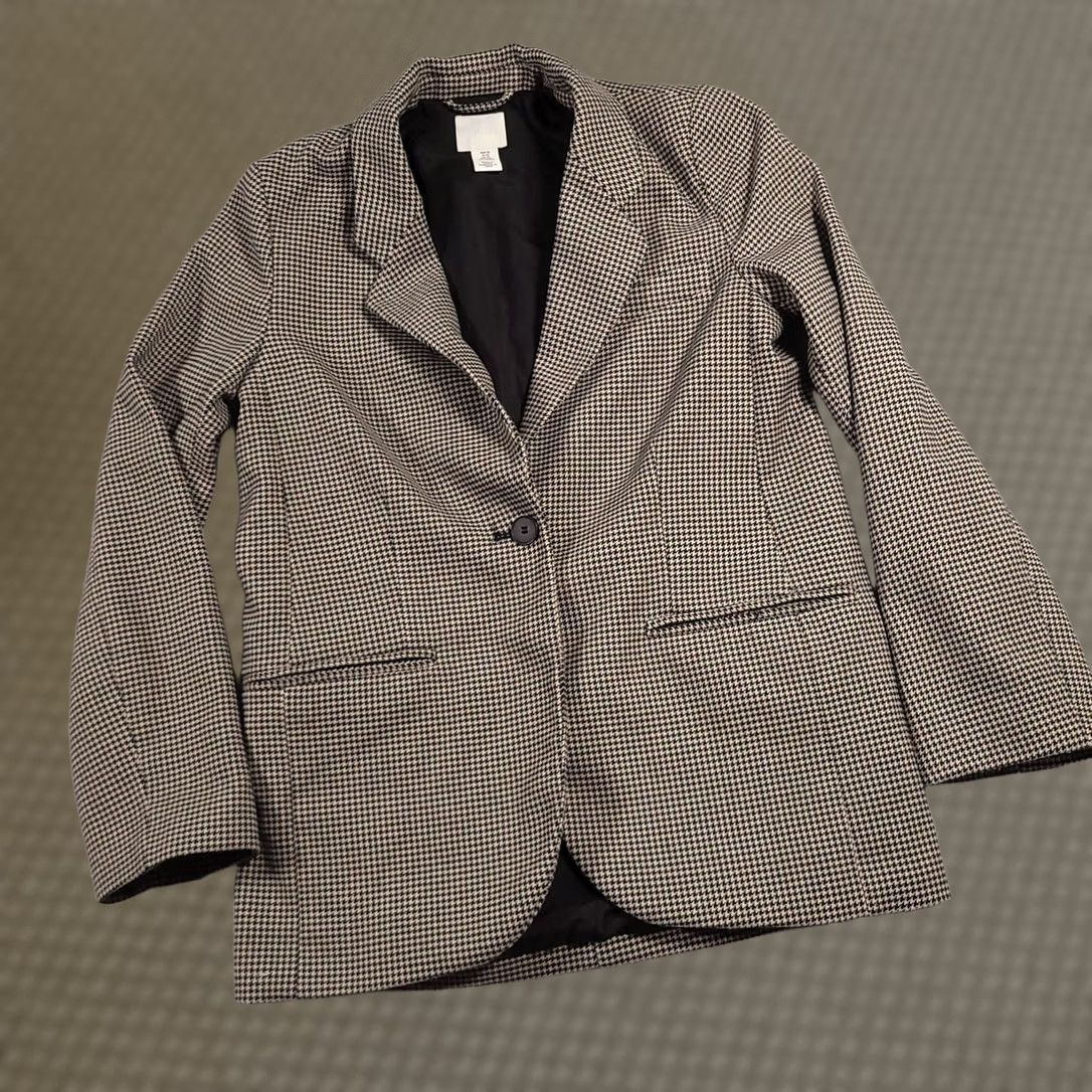 H&M VINTAGE H&M Blazer Womens XS Houndstooth Checkered Suit Jacket Classic Workwear Office Size XS / US 0-2 / IT 36-38 - 1 Thumbnail