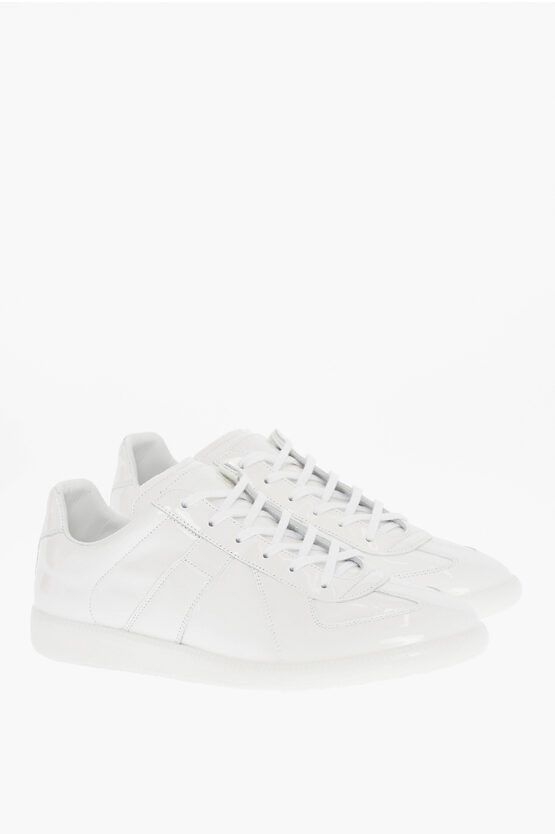 image of Maison Margiela Mm22 Solid Color Patent Leather Low-Top Sneakers in White, Men's (Size 9)