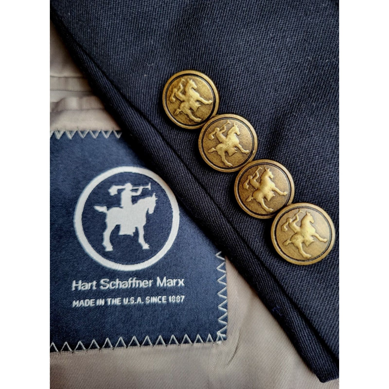 Hart Schaffner Marx Hart Schaffner Marx Sport Coat Navy Wool 44L Big & Tall Notch Lapel Two-Button Single-Breasted Long Jacket/Coat Mens Blazer Jacket Size 44R - 2 Thumbnail