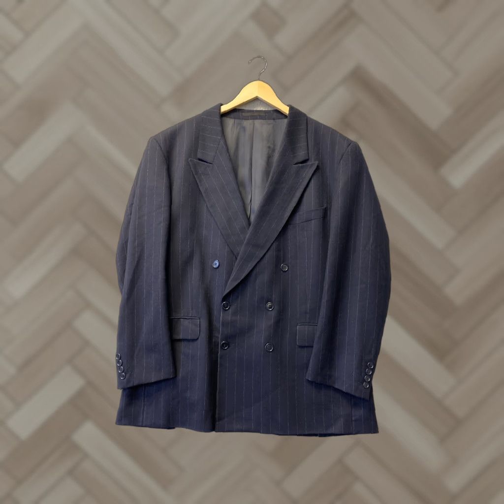 Vintage CERRUTI 1881 Navy Striped Wool Blazer Sport Coat 44R Mens Size 44R - 1 Thumbnail