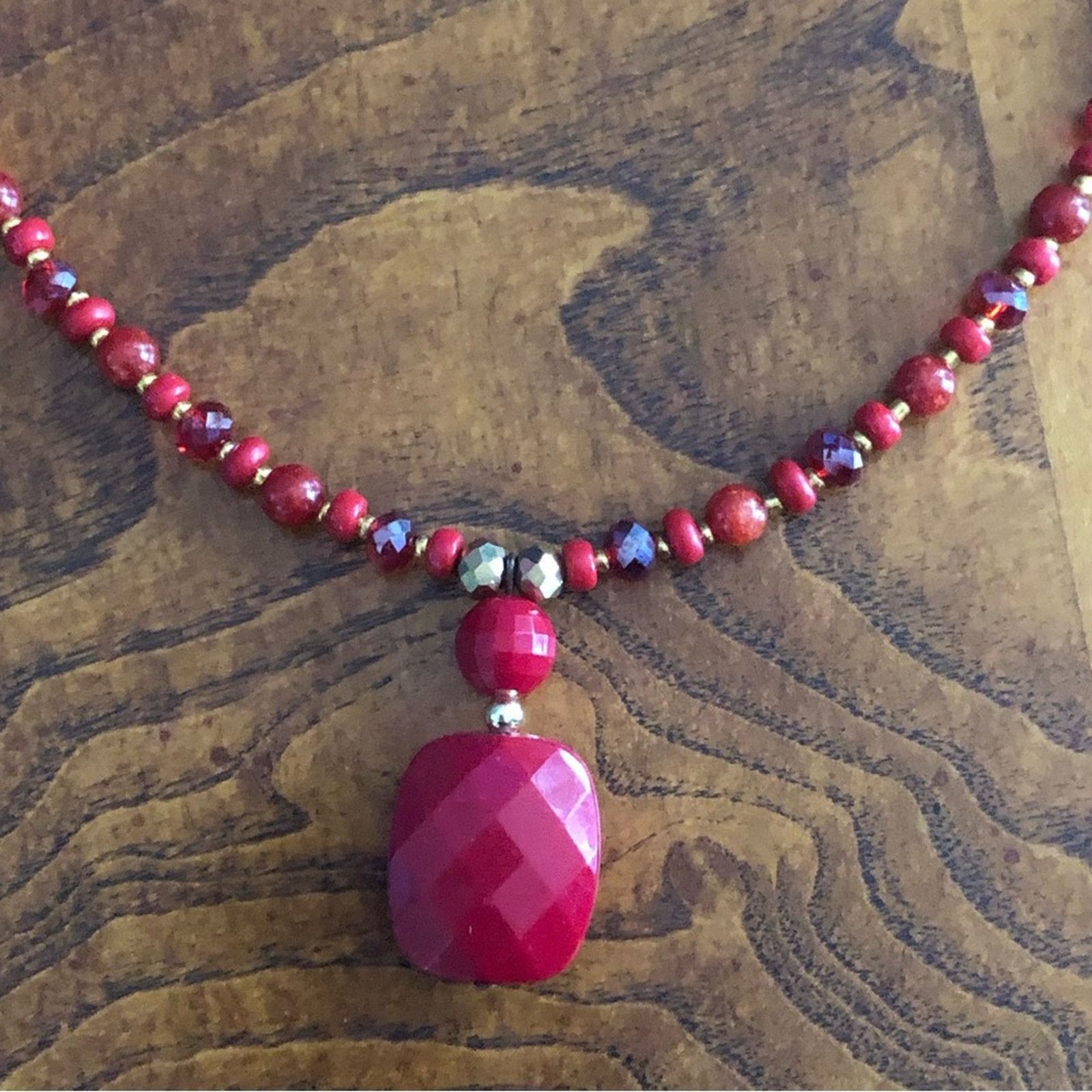 Handmade Handcrafted repurpose carnelian glass faceted drop necklace Size ONE SIZE - 8 Thumbnail