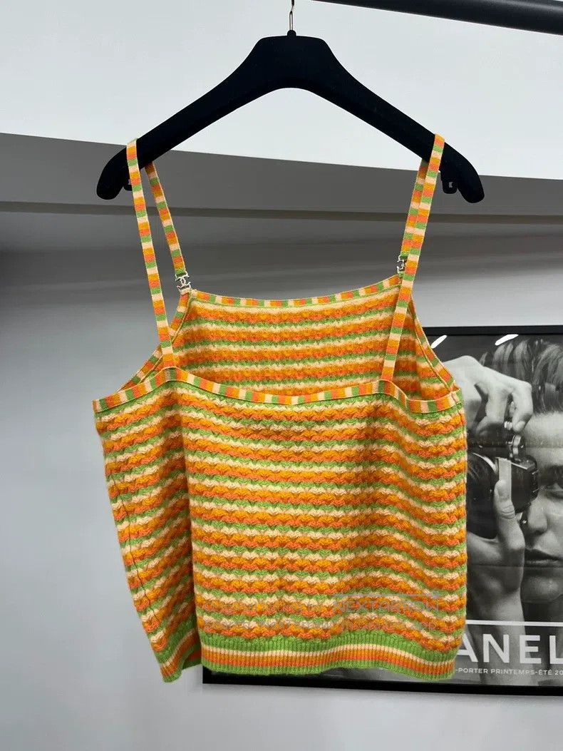 Chanel Chanel 24A orange striped cashmere strap top Size S / US 4 / IT 40 - 3 Thumbnail