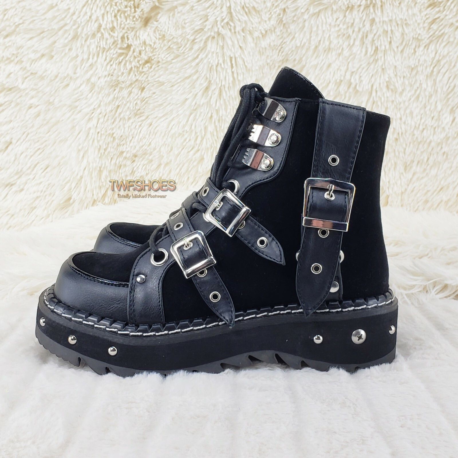 Demonia Cult DEMONIA Emily 278 Black 1.25" Studded Platform Multi Strap Size US 7 / IT 37 - 9 Thumbnail