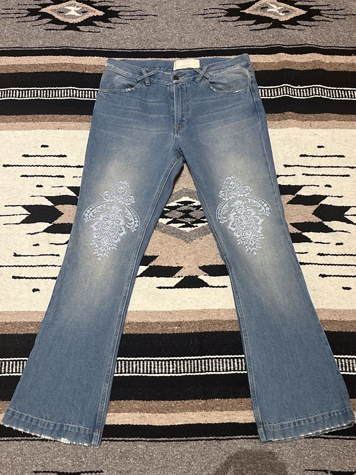 Sangiev Sangiev Blue Flared Knee Embroidered Denim | Grailed