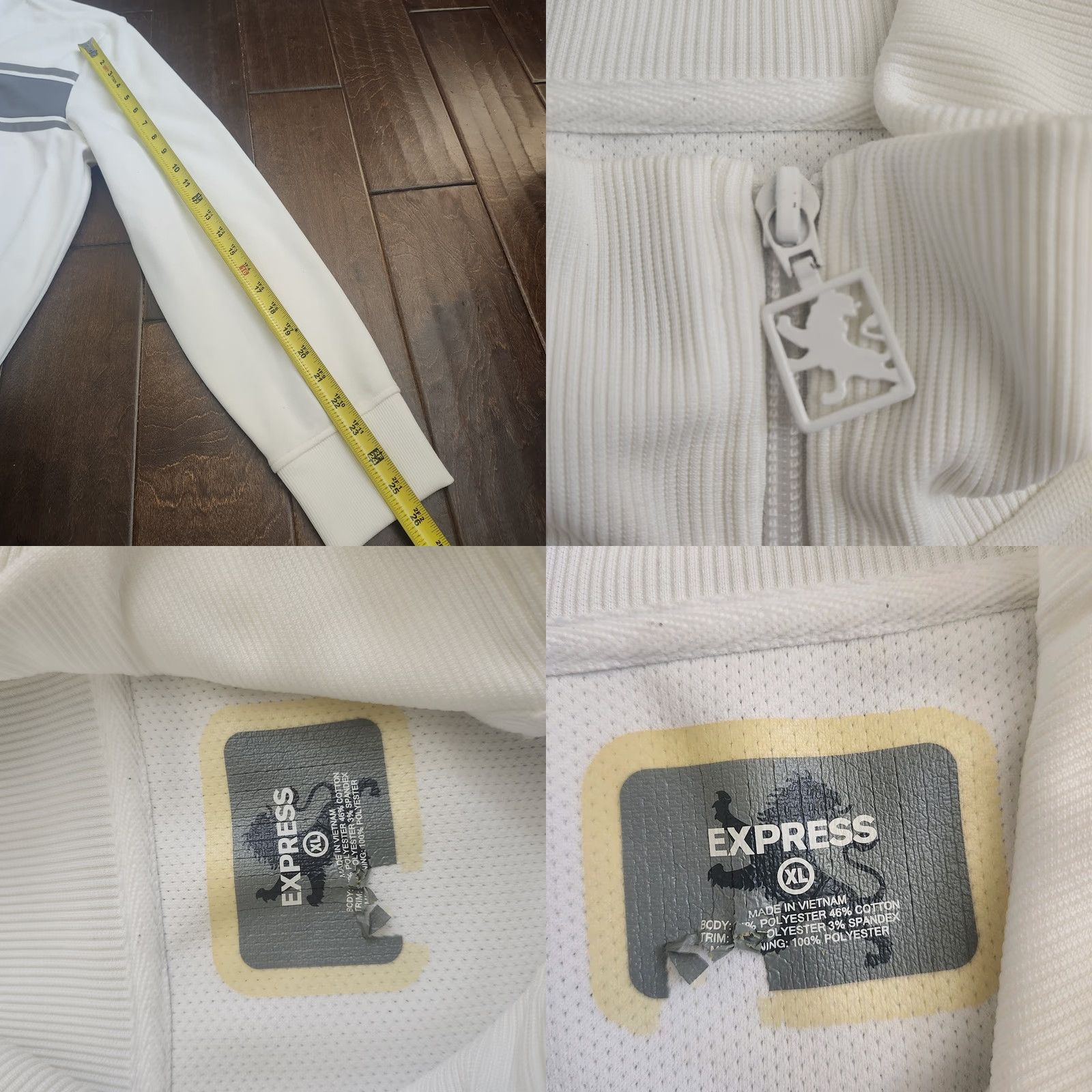 Express Express Mens White Full Zip Track Jacket Gray Stripe XL Adults Regular Size Jacket Womens Mens? Size US XL / EU 56 / 4 - 9 Thumbnail