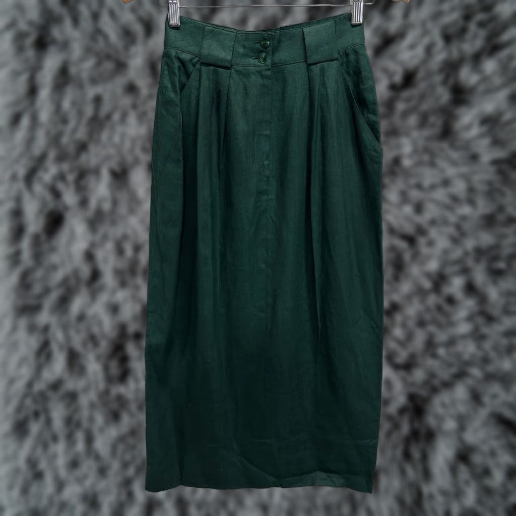 Jones New York VINTAGE Jones New York Linen Midi Skirt 4 Pockets Pencil Career Green Womens Size 4 33.5” Zip Size 27" / US 4 / IT 40 - 1 Thumbnail