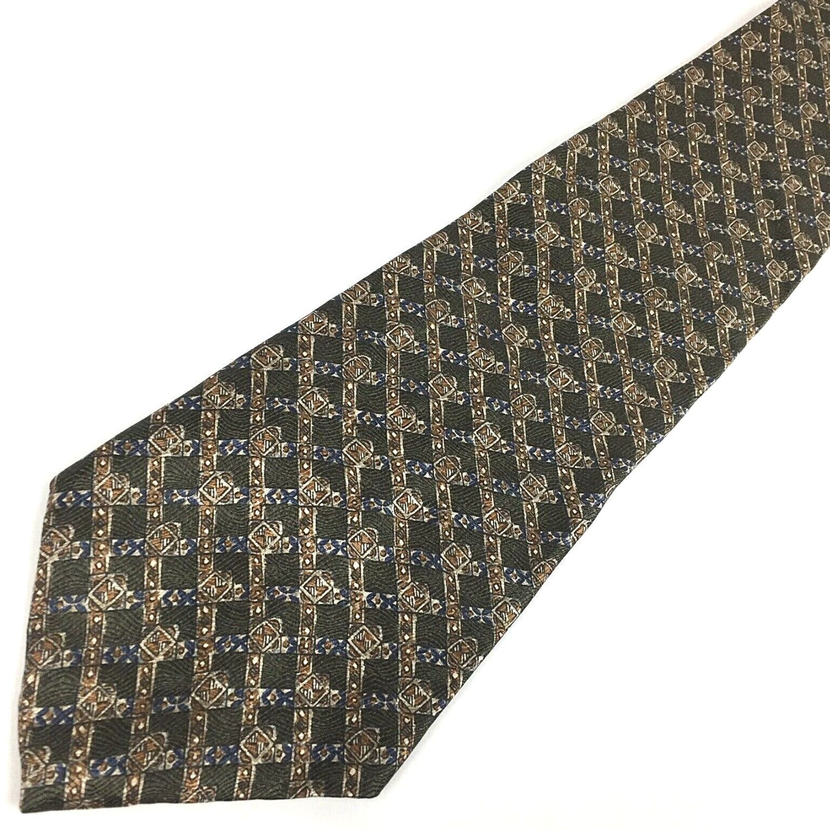 Geoffrey Beene Geoffrey Beene Green Silk Neck Tie Men Tie Short 4" Width Geometric Pattern 55" Length Green Silk Tie Size ONE SIZE - 2 Thumbnail