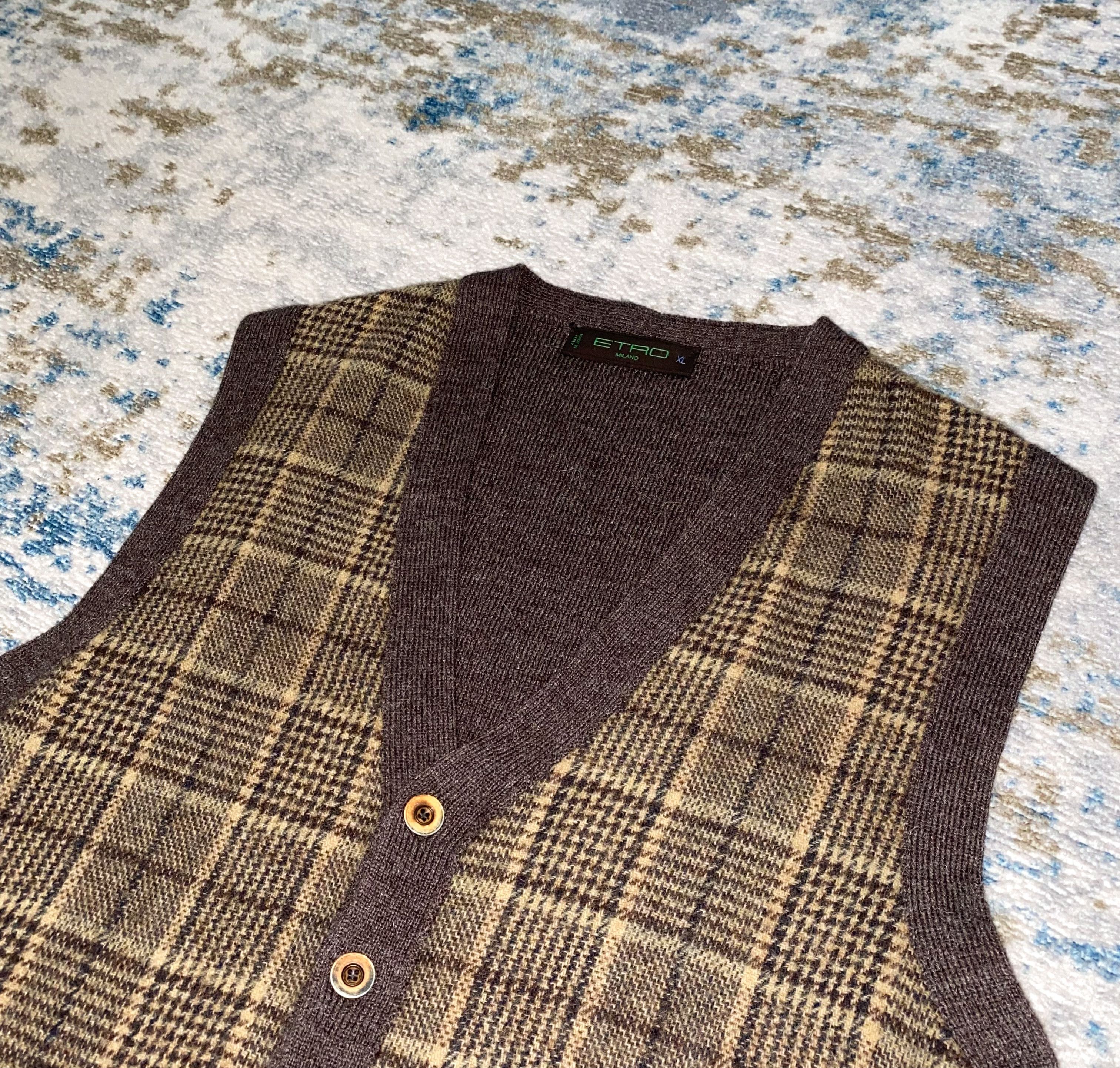 Etro Etro Milano Virgin Wool & Alpaca Vest with Checkered Pattern Size L / US 10 / IT 46 - 10 Thumbnail