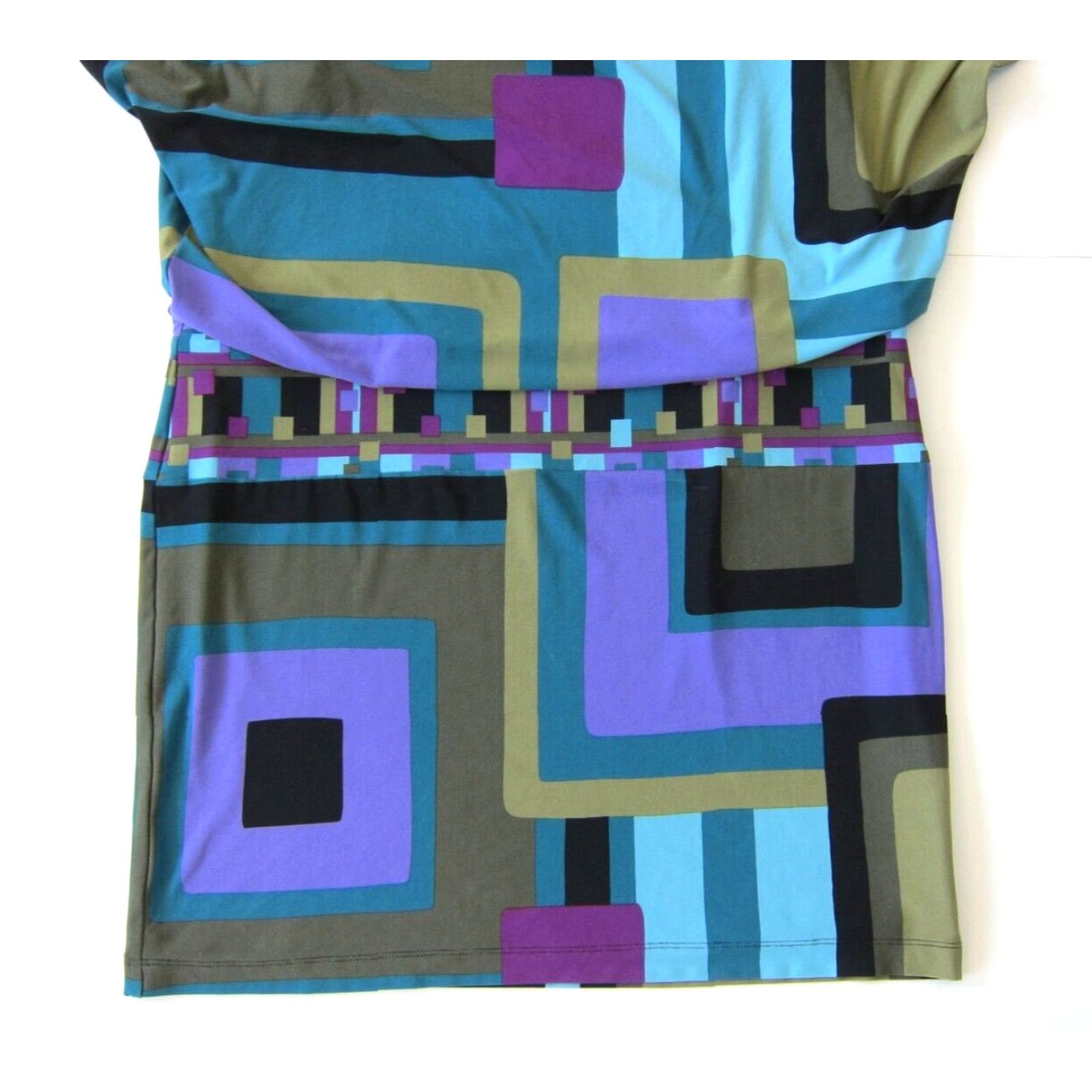 Vintage Muse Dress Geometric Stretch Boxy Empire Sheath Tunic Green Purple Black 14 Women Size XL / US 12-14 / IT 48-50 - 7 Thumbnail