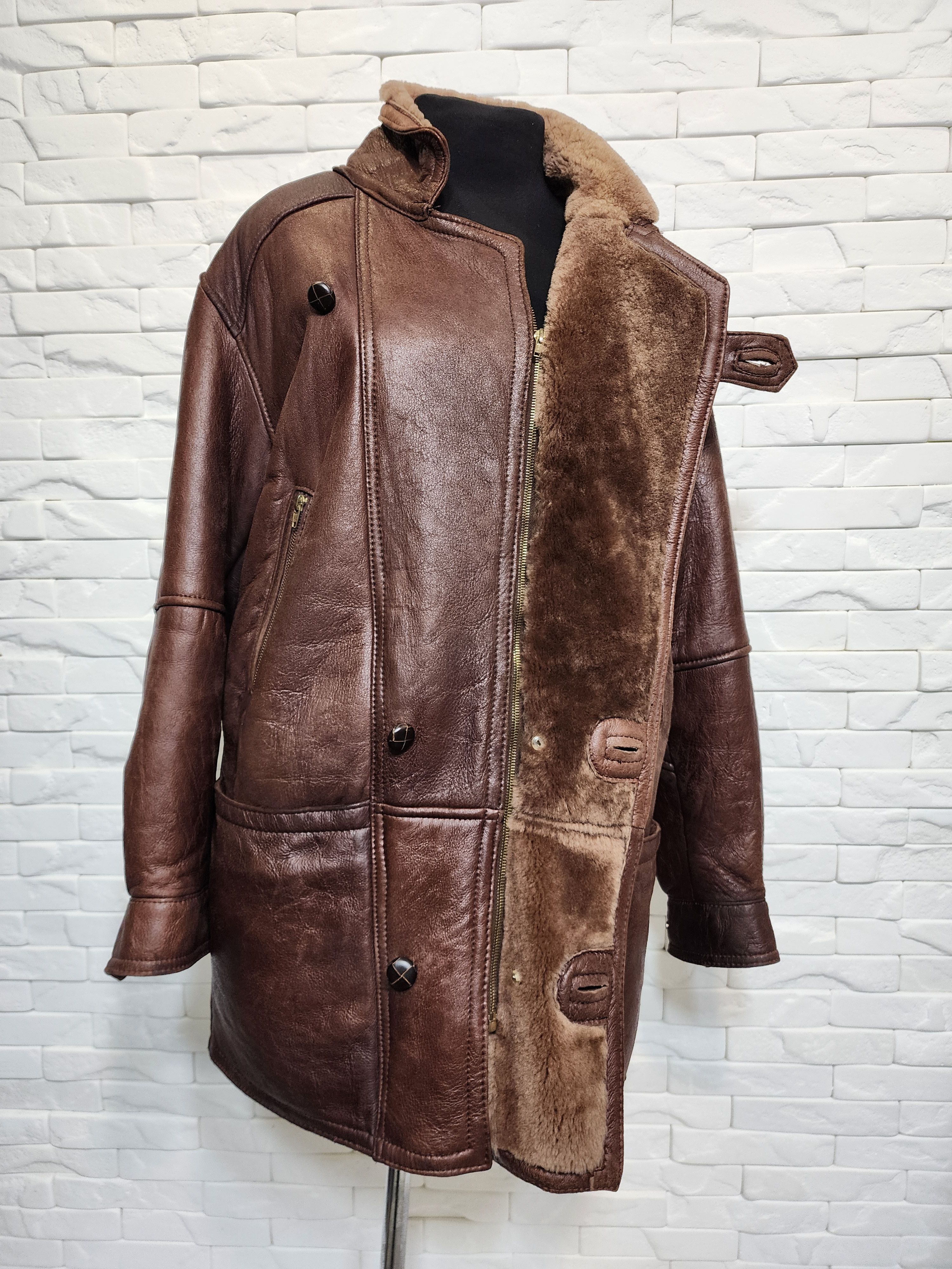 Genuine Leather Brown Sheepskin Coat: Men's Genuine Fur Winter Jacket Size US L / EU 52-54 / 3 - 4 Thumbnail
