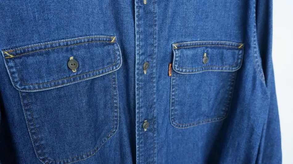 Edwin 🔥Vintage EDWIN 503 Orange Tab Long Sleeve Denim Shirt Size US L / EU 52-54 / 3 - 2 Thumbnail