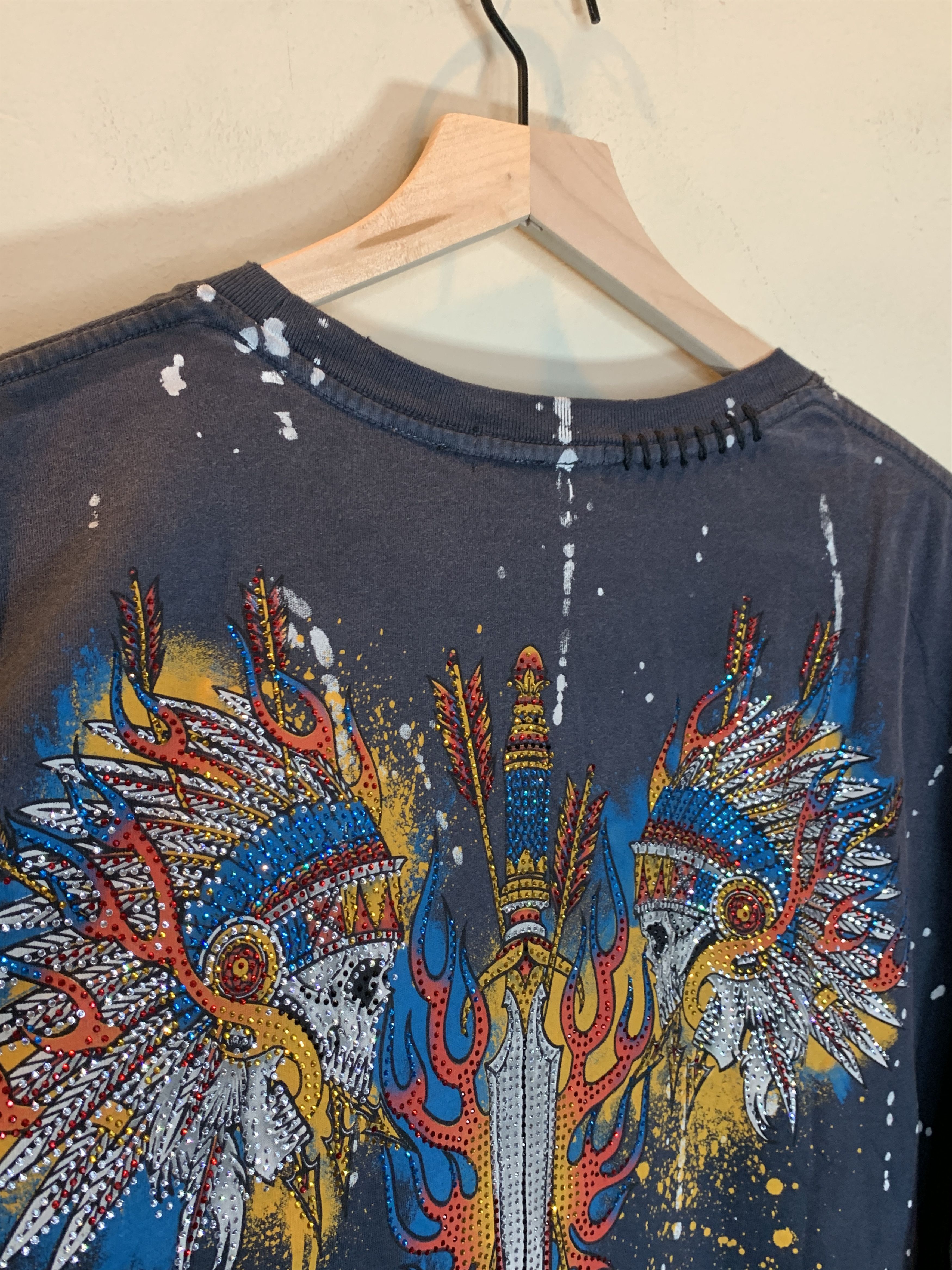 Affliction RARE* New Affliction Black Label Rhinestone Distressed Shirt Size US XXL / EU 58 / 5 - 7 Thumbnail