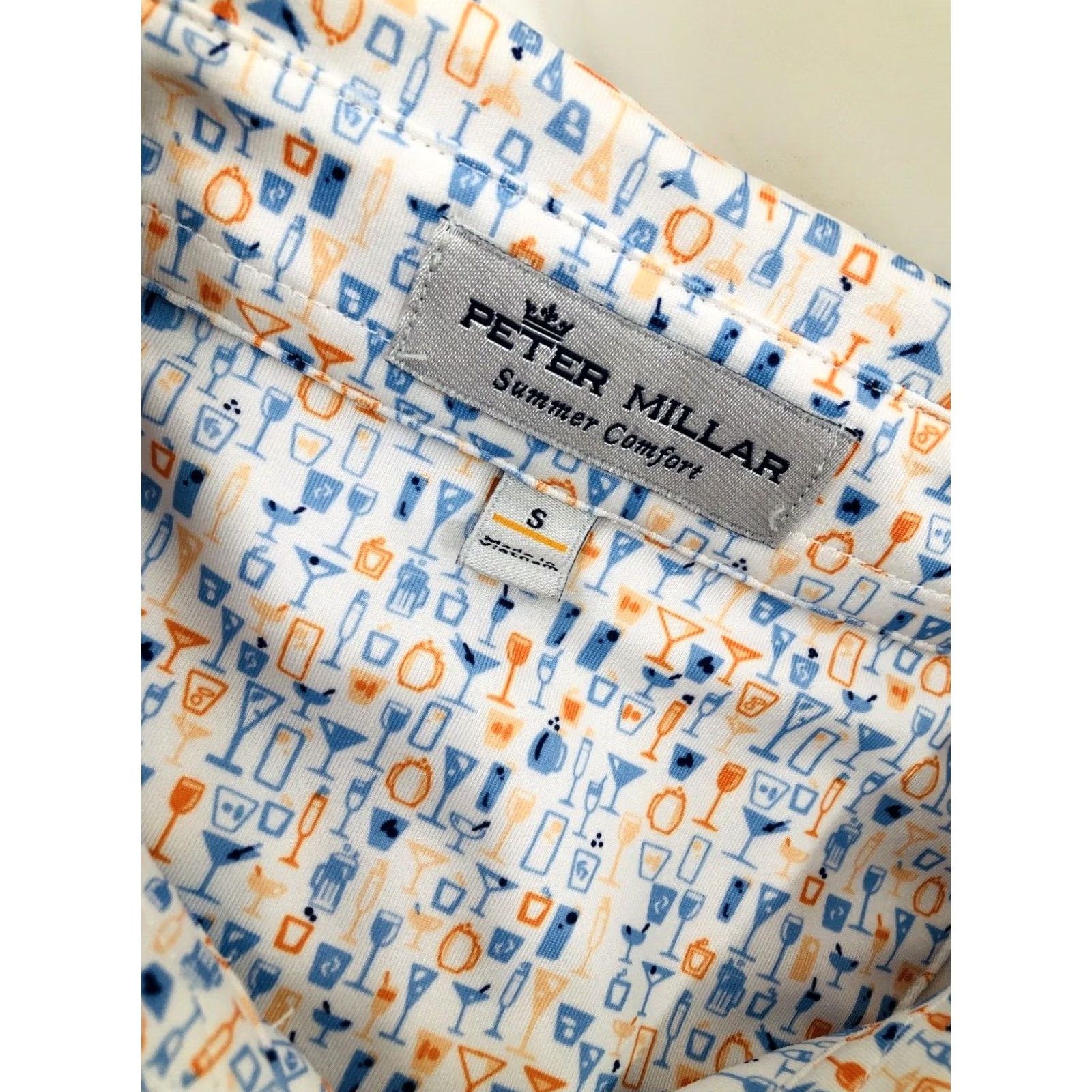 Peter Millar FREDERICA / PETER MILLAR COCKTAILS BOOZE MARTINI ALL OVER Golf S Shirt Shirt Mens Small White/Orange/Blue 90s YY2 Size US S / EU 44-46 / 1 - 4 Thumbnail