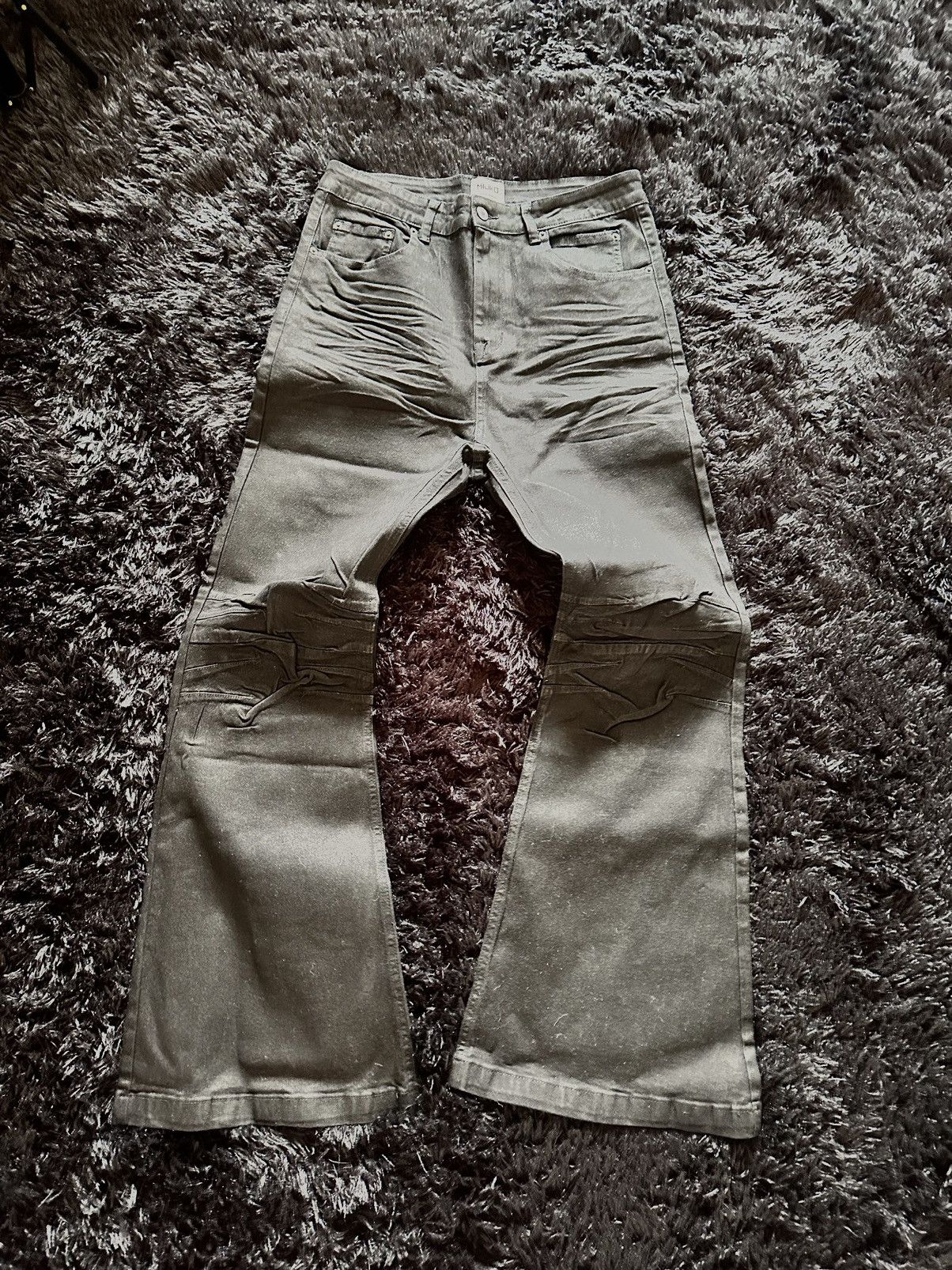 Japanese Brand black flared slightly waxed denim Size US 30 / EU 46 - 1 Thumbnail
