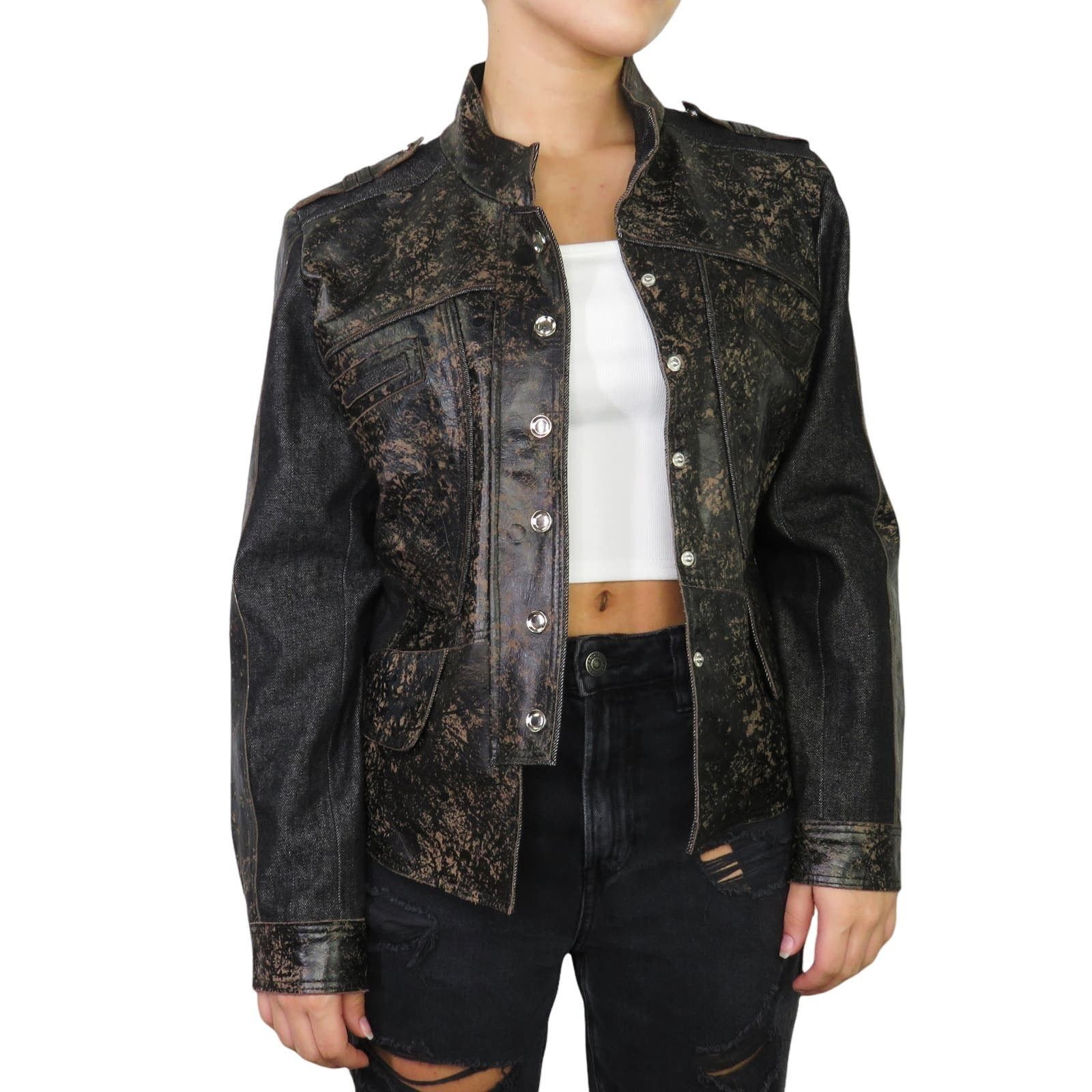 Vintage 90s VTG. Brown Distressed Leather Jacket Moto Biker Medium Size M / US 6-8 / IT 42-44 - 1 Thumbnail